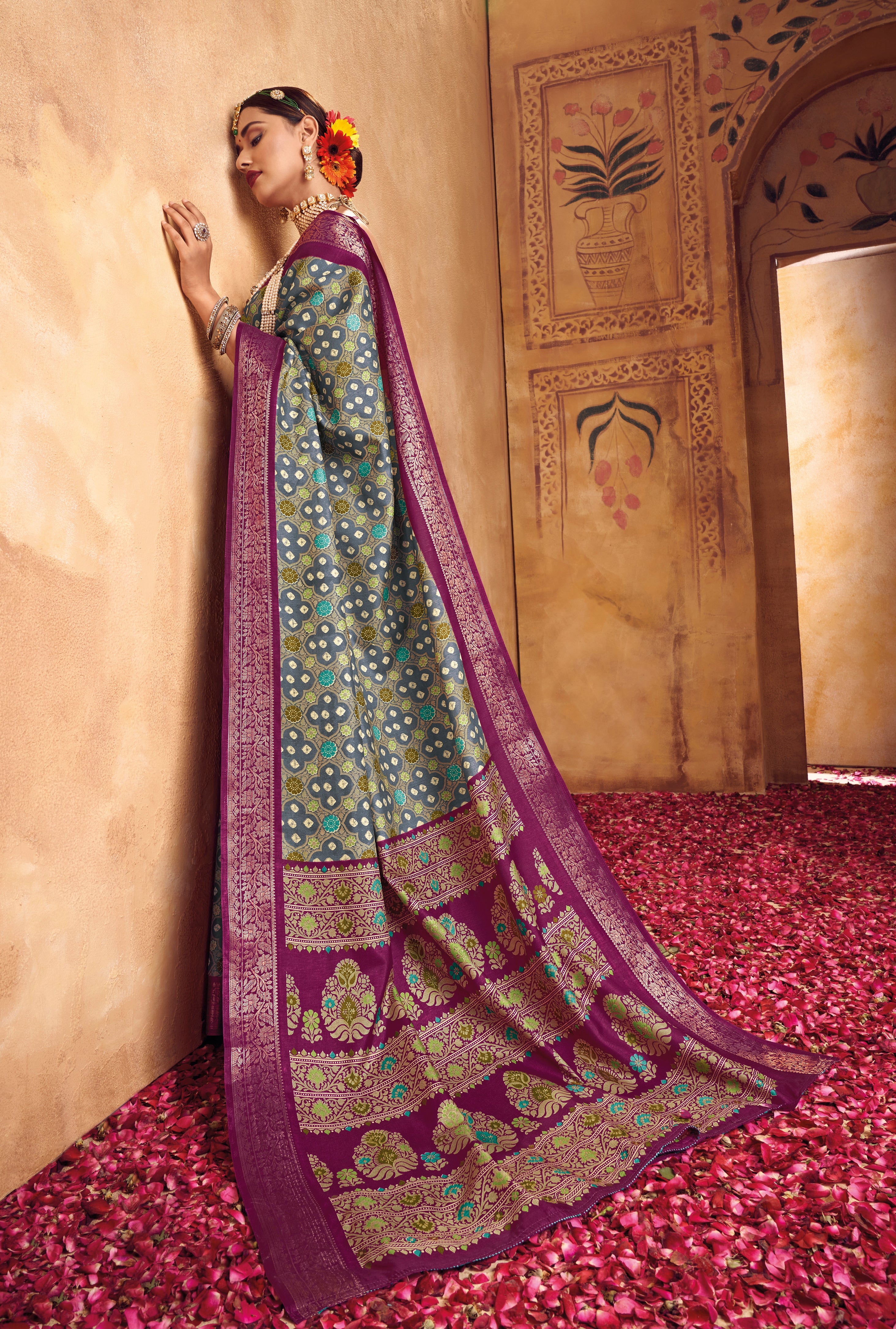 Grey and Purple Color Bhagalpuri Silk Saree  -Darshik Collection YF#22110