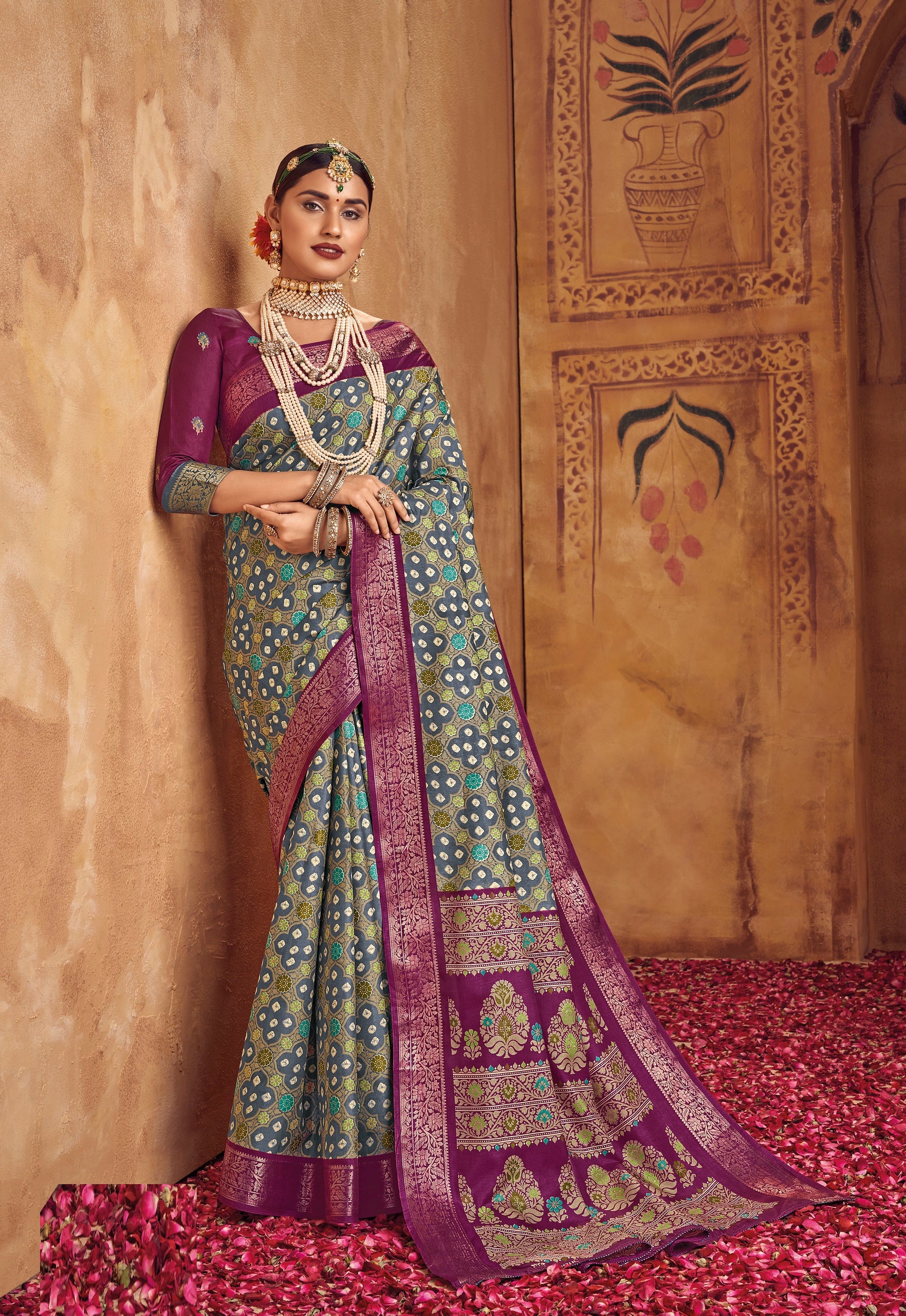 Grey and Purple Color Bhagalpuri Silk Saree  -Darshik Collection YF#22110