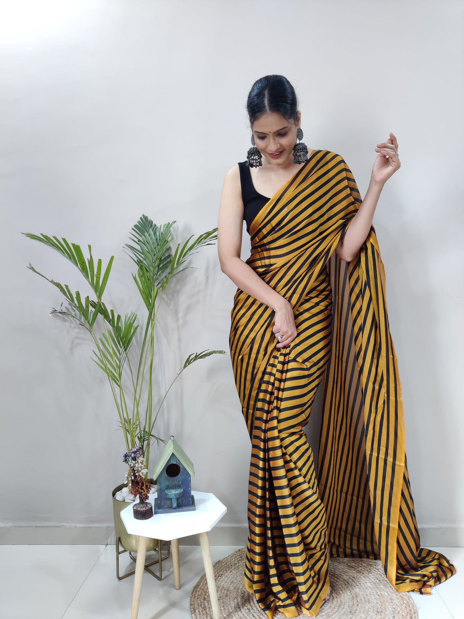 Mustard and Black Color Rangoli Silk Ready to Wear Saree  - Rashya  Collection YF#23622