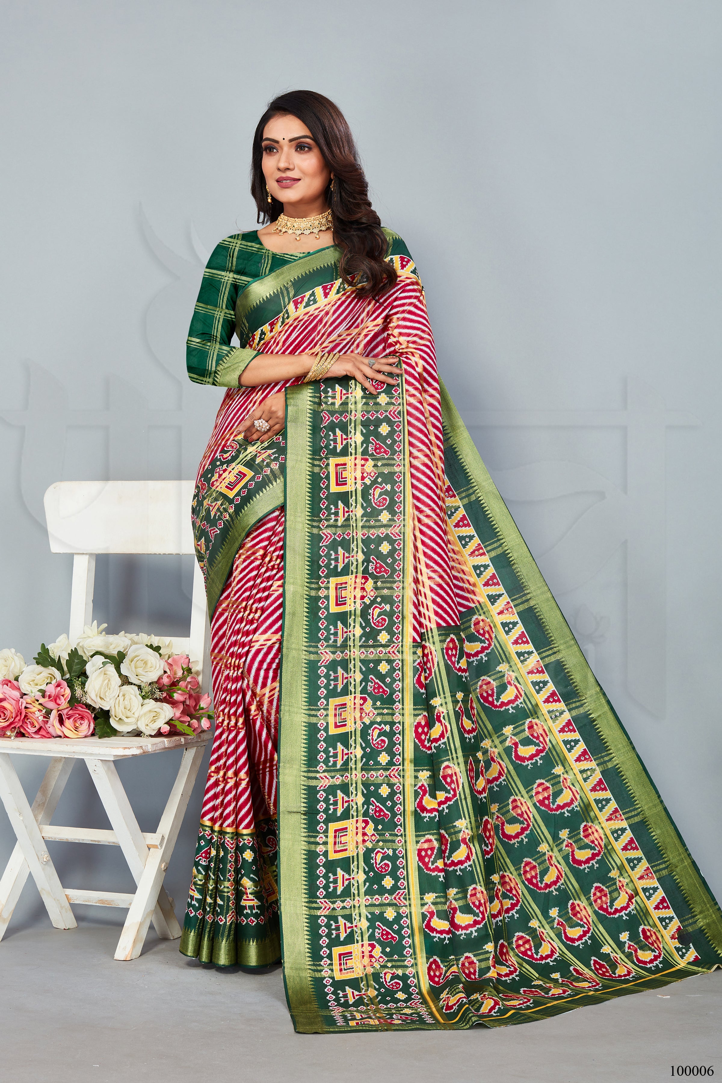Red and Green Color Zari Weaving Cotton Saree  - Jevin Collection YF#21989 - YellowFashion.in