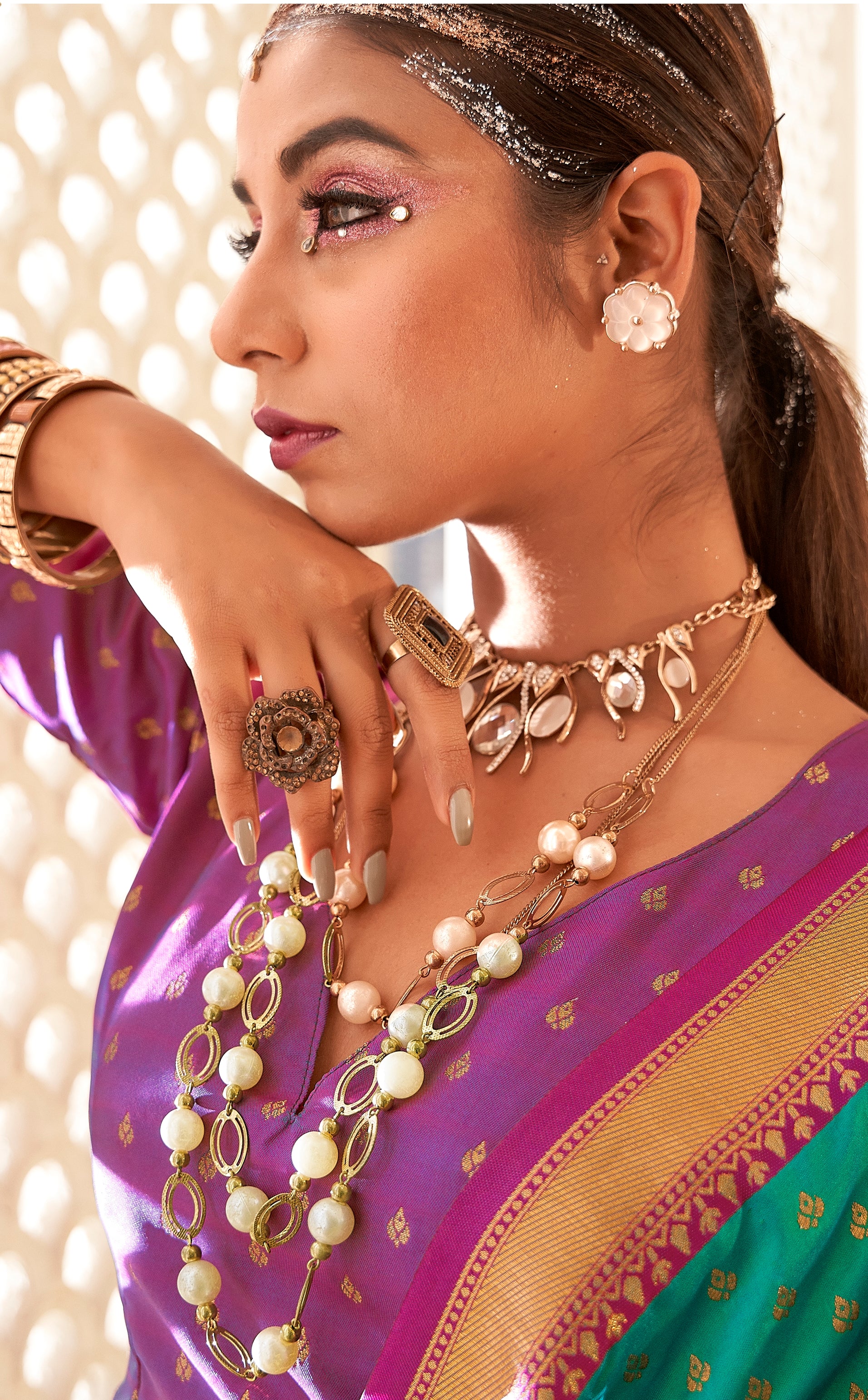 Blue and Pink Color Banarasi Silk  with Copper Zari Weaving Saree -Vrishab  Collection YF#24158