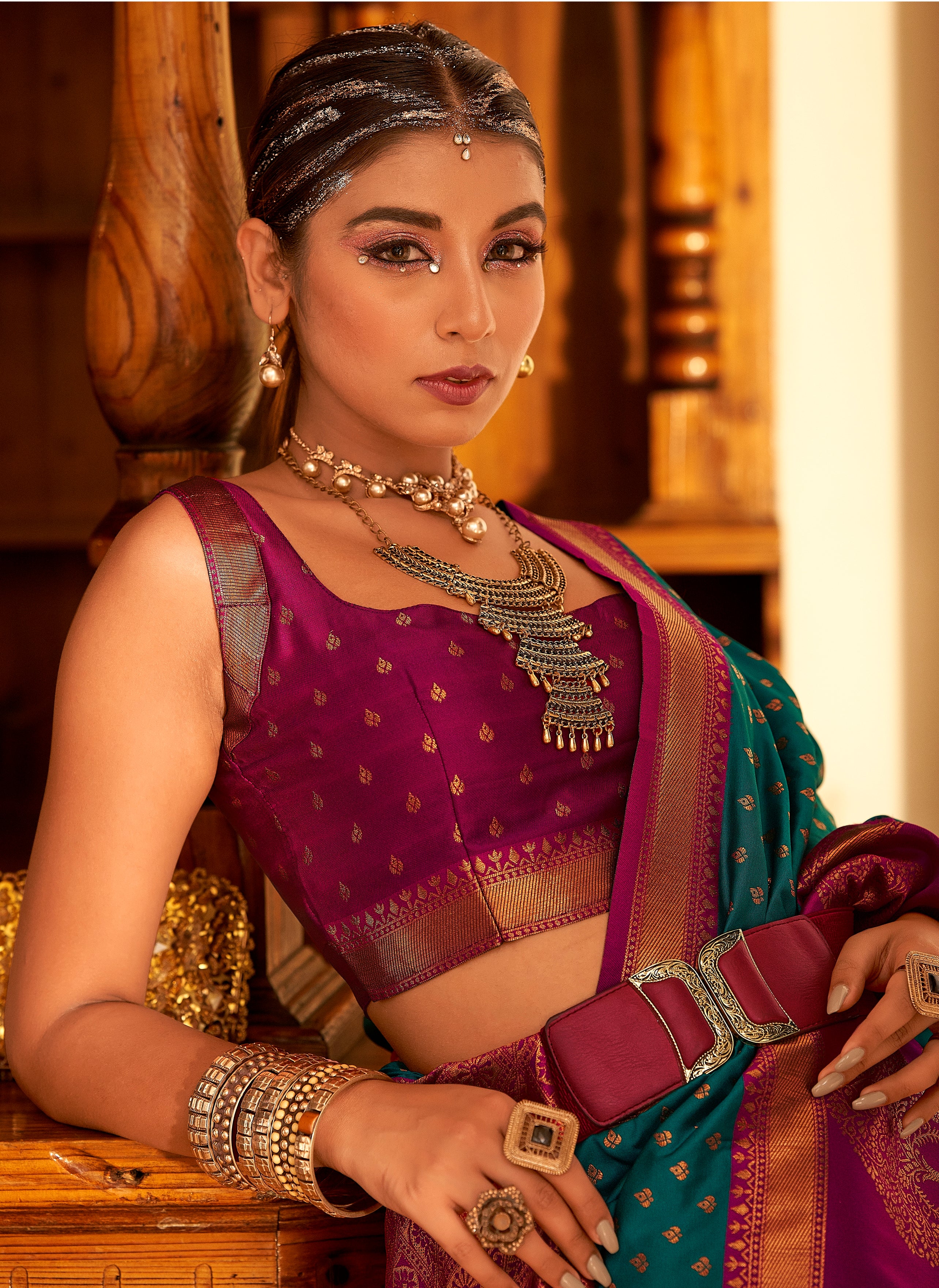 Blue and Pink Color Banarasi Silk  with Copper Zari WeavingSaree -Vrishab  Collection YF#24163