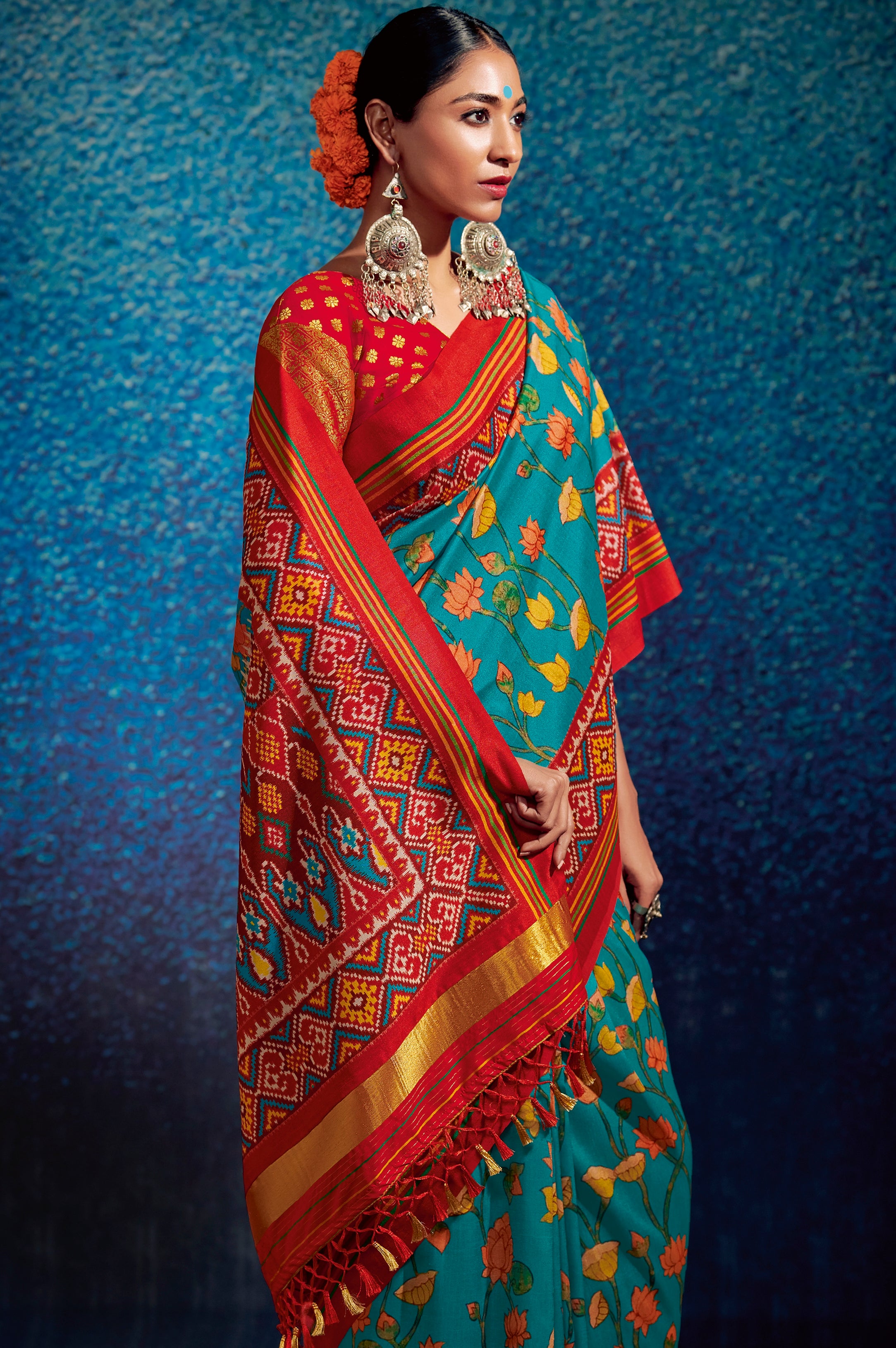 Firozi Color Kalamkari Tusser Silk Saree -Chitraa  Collection YF#24149