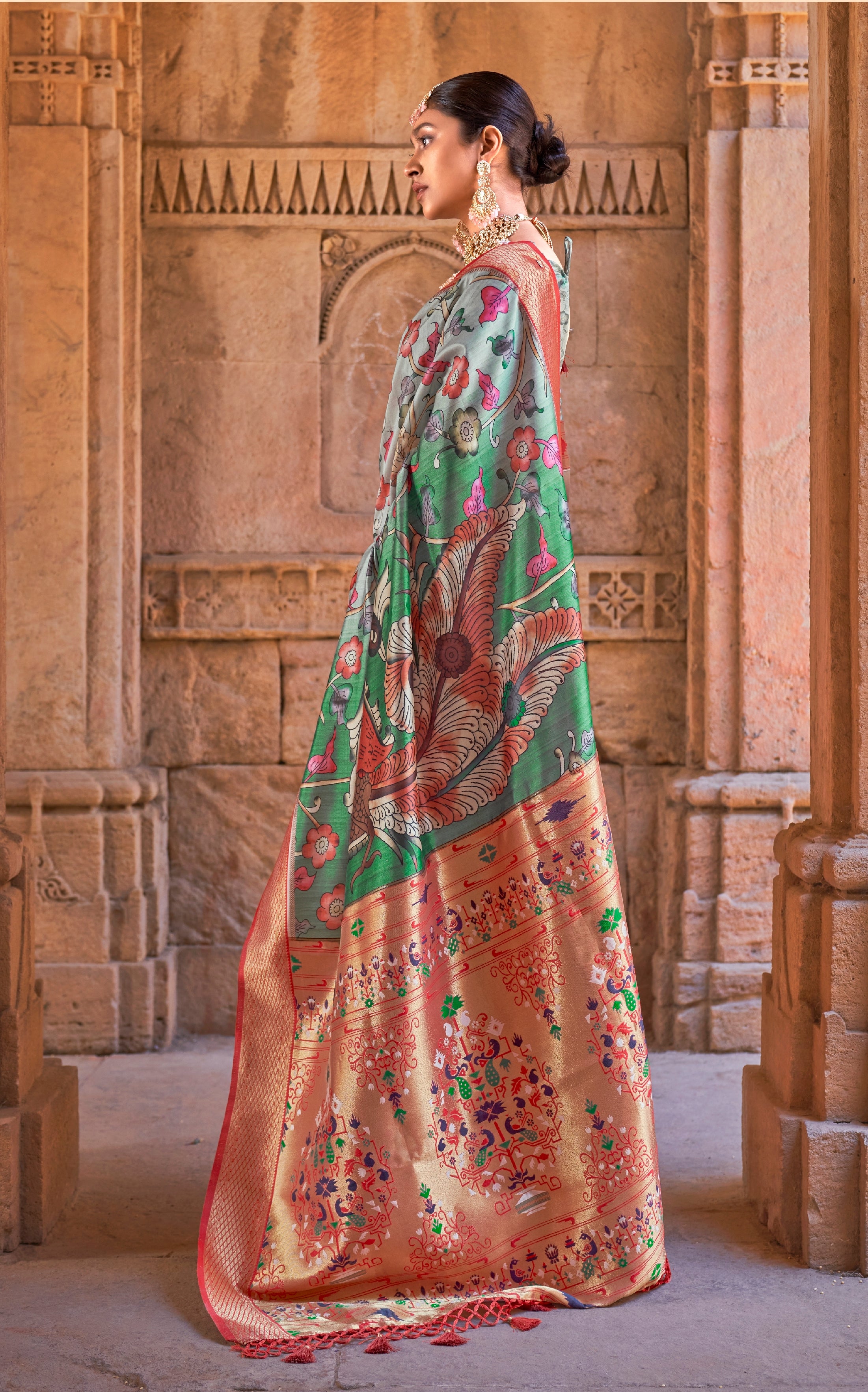 Green Color Digital Printed Paithani Silk Saree -Shavan  Collection YF#24153