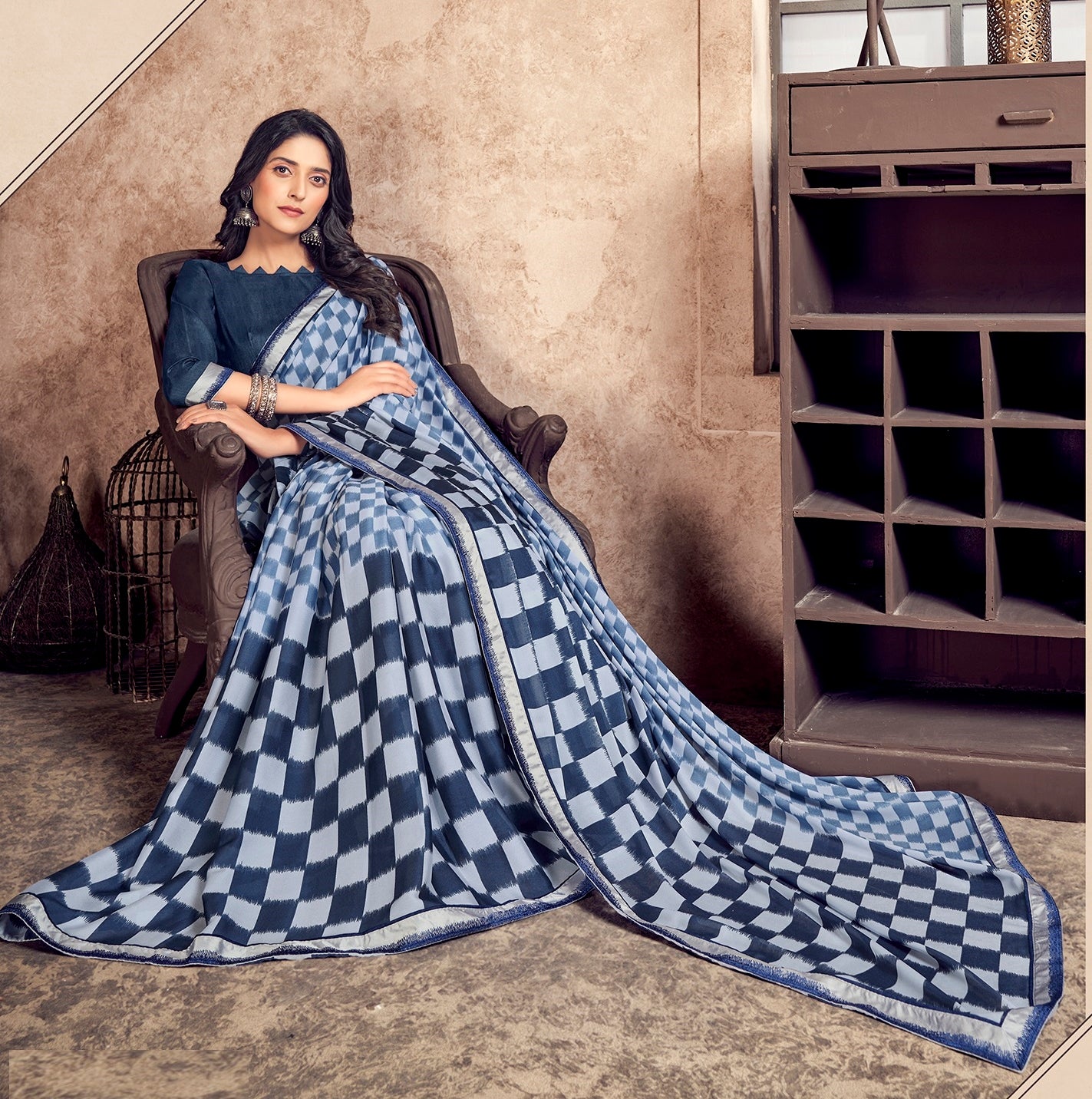 Grey and Blue Color Georgette Silk Saree -  Akvira  Collection YF#24332