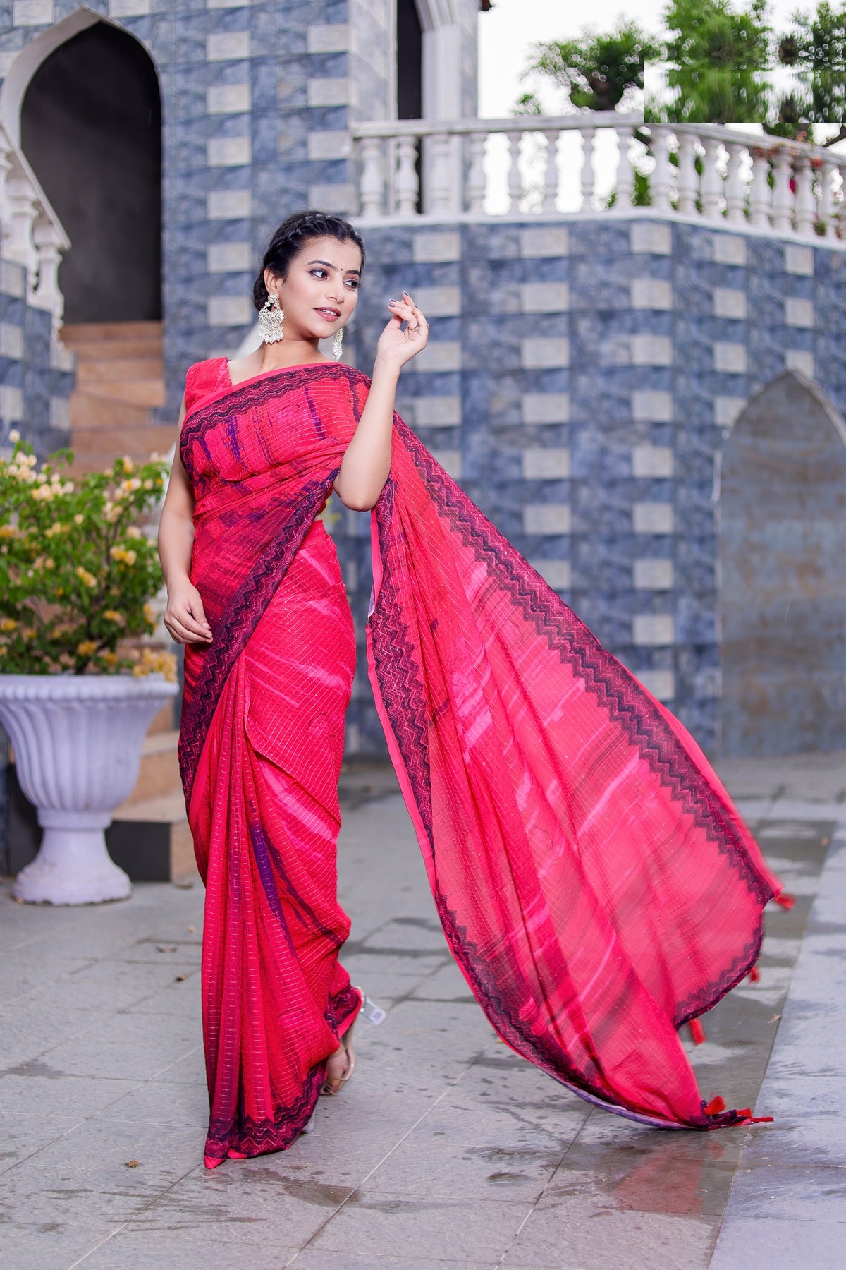 Pink Color Faux Georgette Saree  - Shahin Collection YF#23896