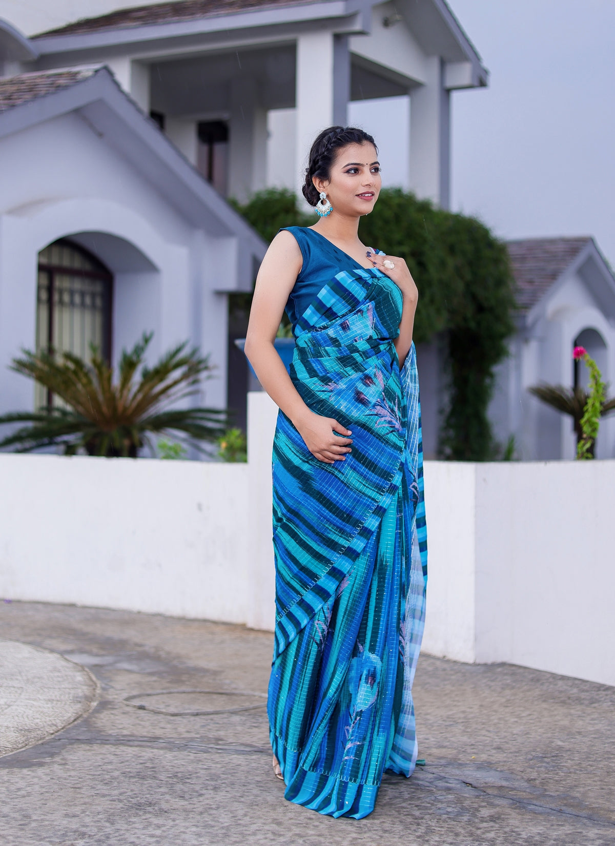 Shades of Blue Color Faux Georgette Saree  - Shahin Collection YF#23899