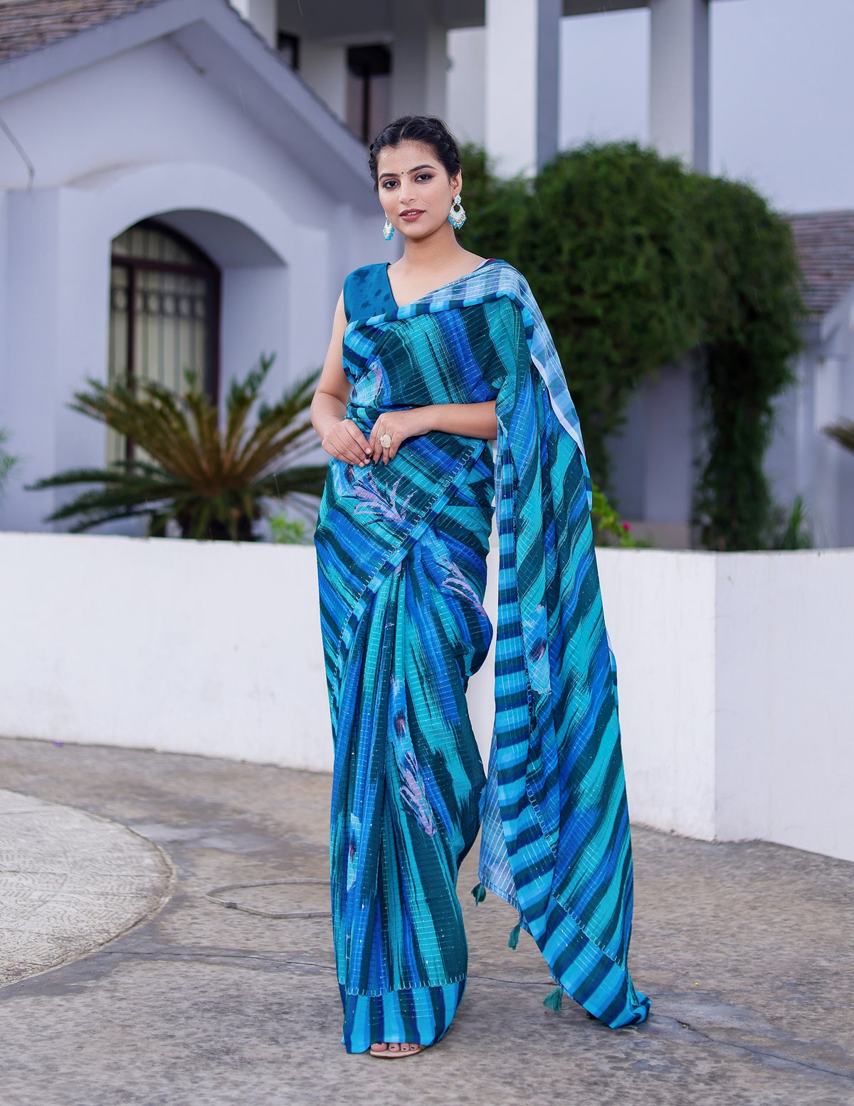 Shades of Blue Color Faux Georgette Saree  - Shahin Collection YF#23899