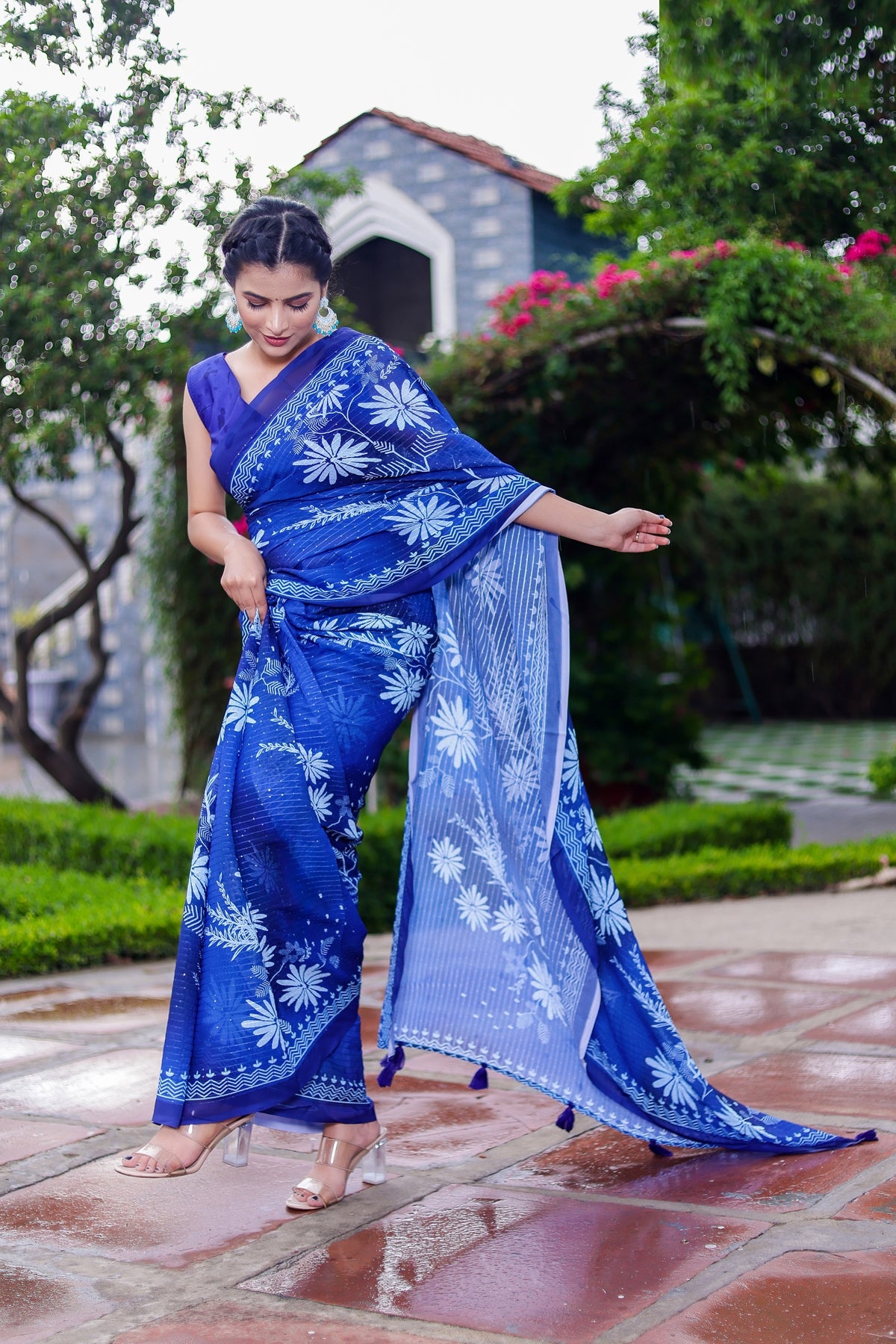 Royal Blue Color Faux Georgette Saree  - Shahin Collection YF#23902
