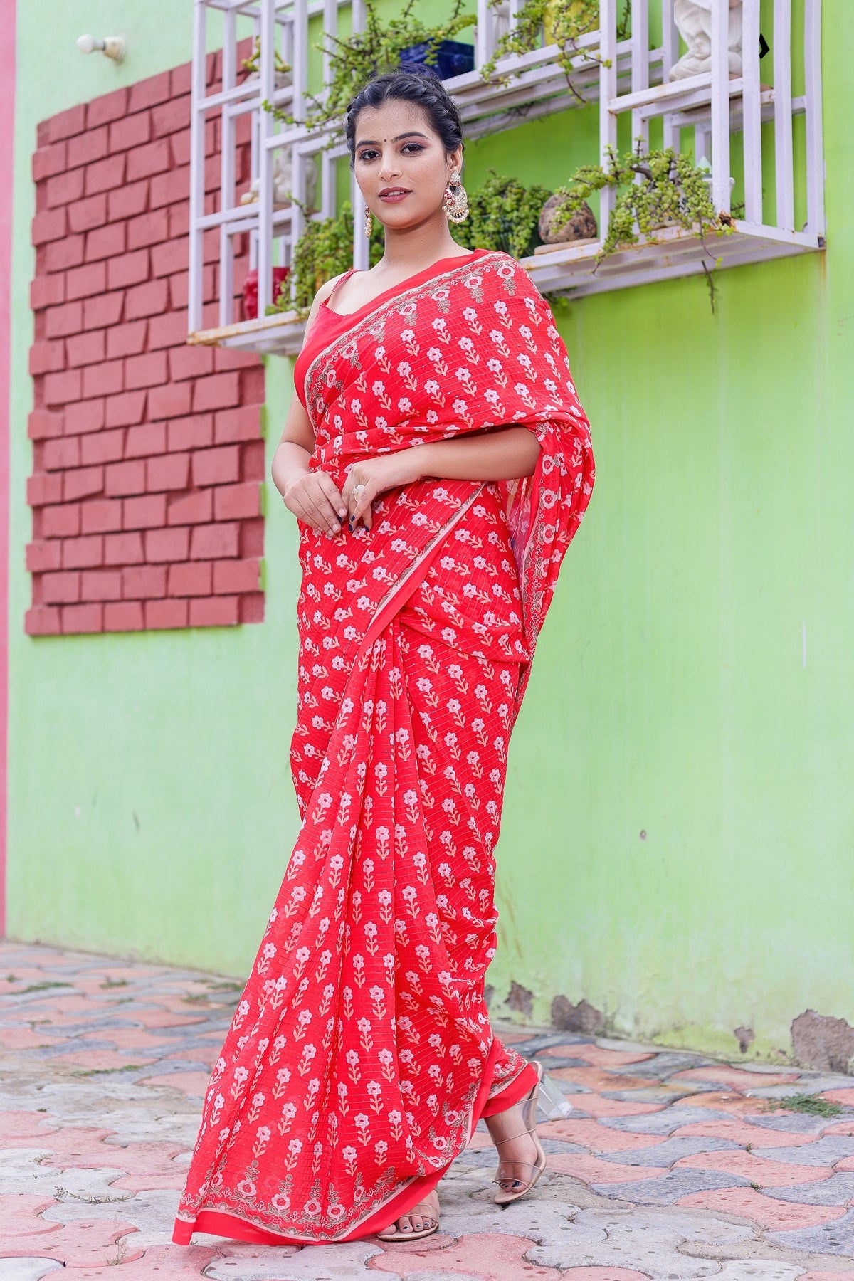 Red Color Faux Georgette Saree  - Shahin Collection YF#23903