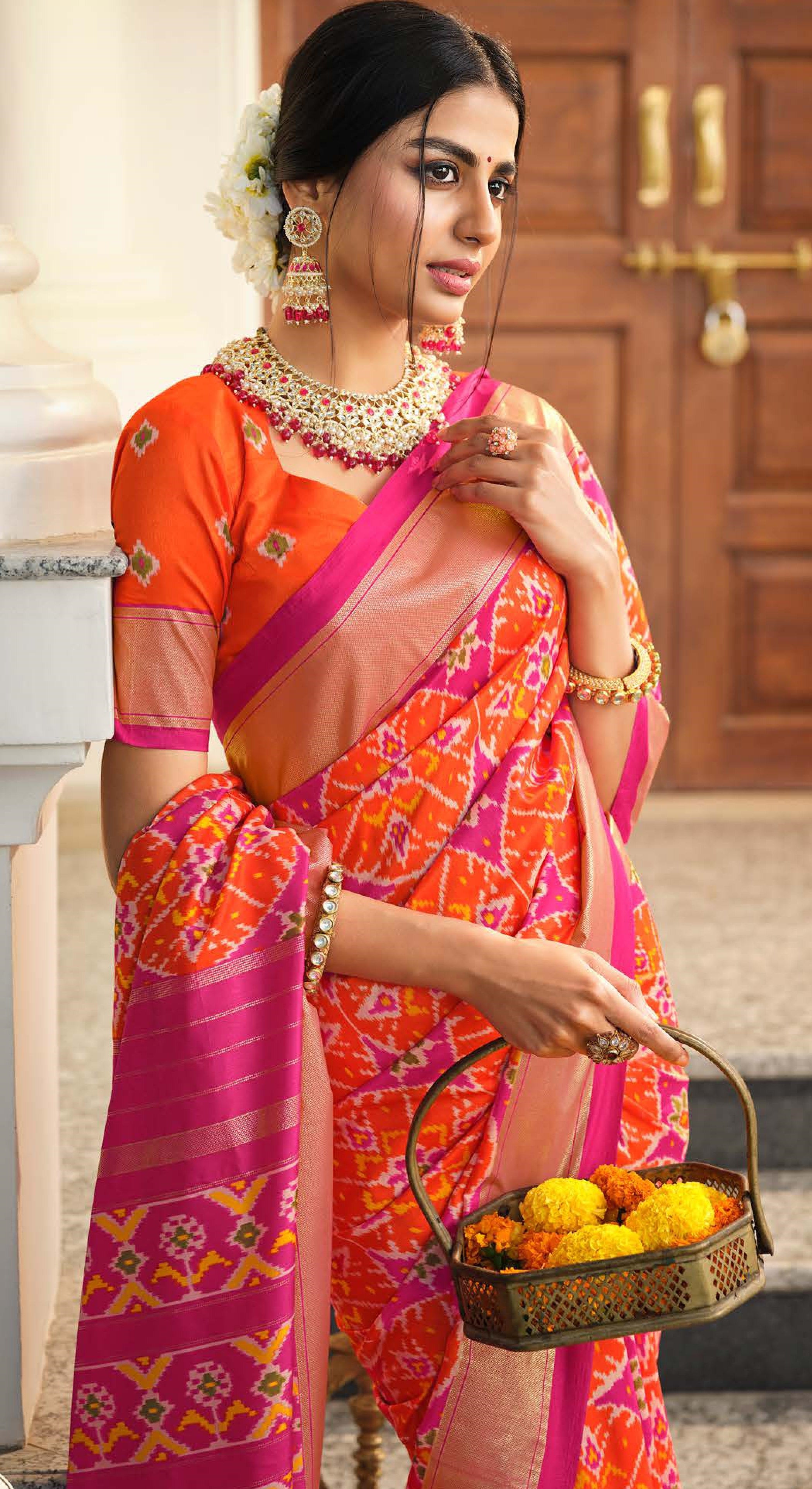 Orange and Pink Color Bhagalpuri Silk Saree  - Tulip Collection YF#20867 - YellowFashion.in by Ozone Shield