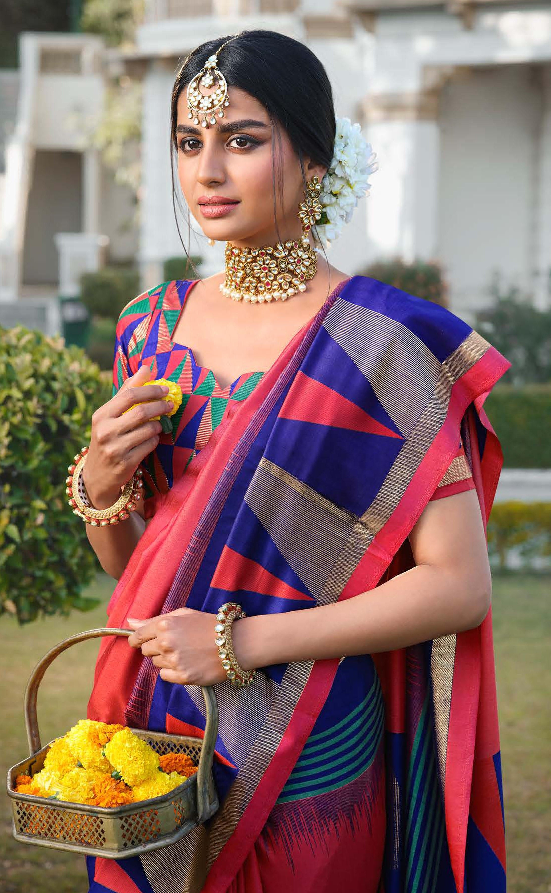 Pink and Blue Color Bhagalpuri Silk Saree  - Tulip Collection YF#20869 - YellowFashion.in by Ozone Shield