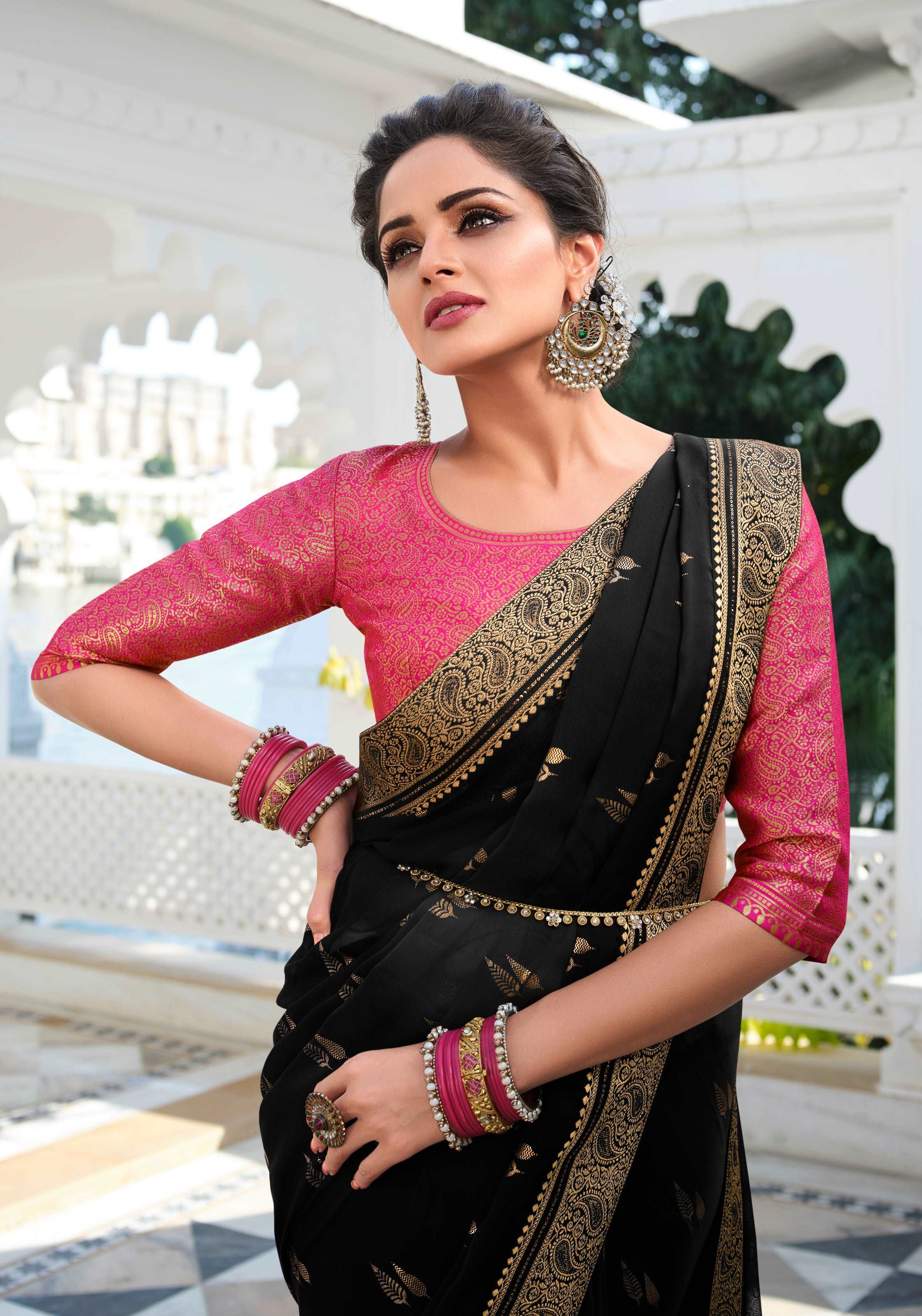 Black Color Georgette Silk Saree  - Sidnaz Collection YF#20527 - YellowFashion.in by Ozone Shield