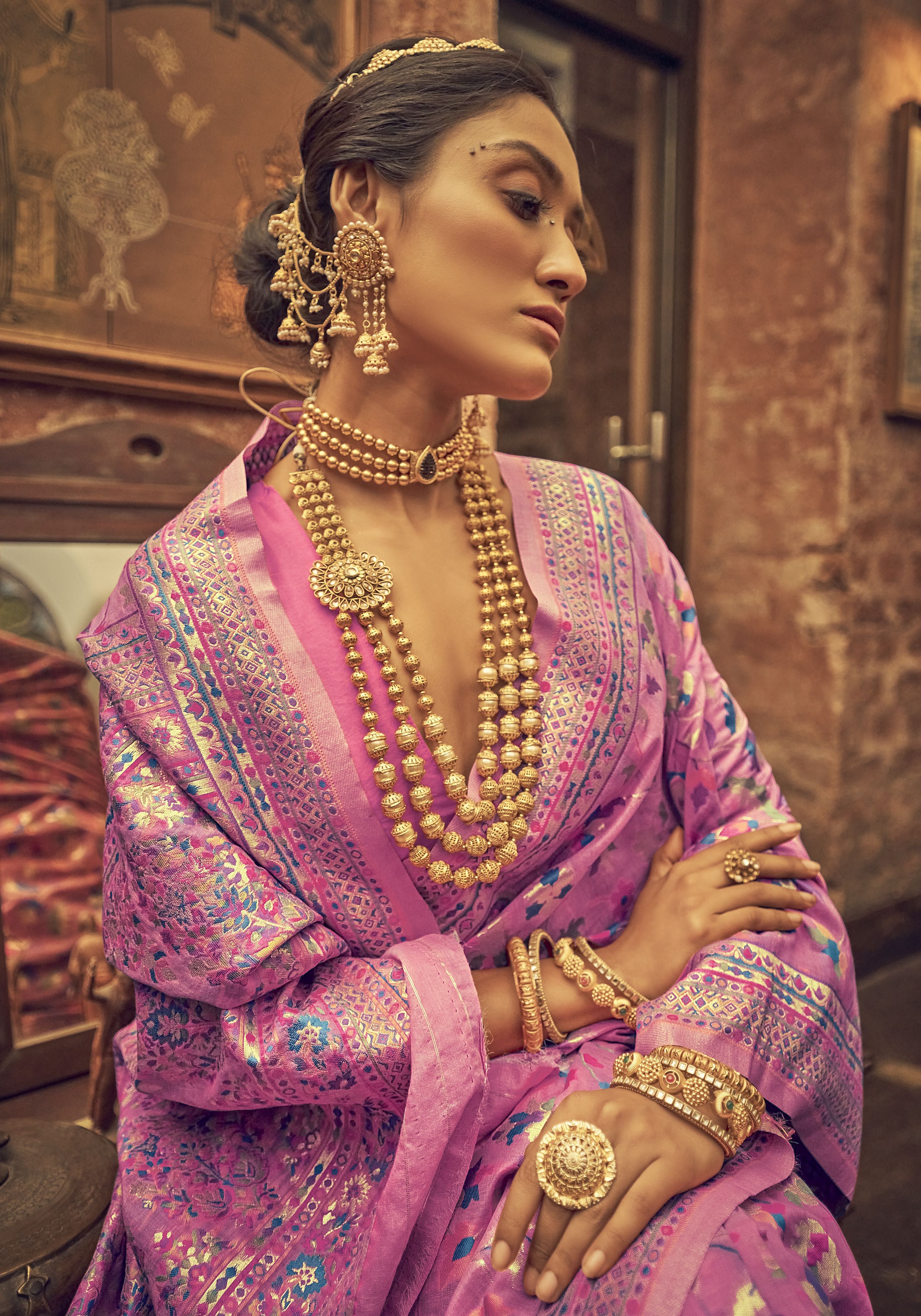 Pink Color Pure Kashmiri   Traditional Wear Silk Saree -Urmik Collection YF#23064
