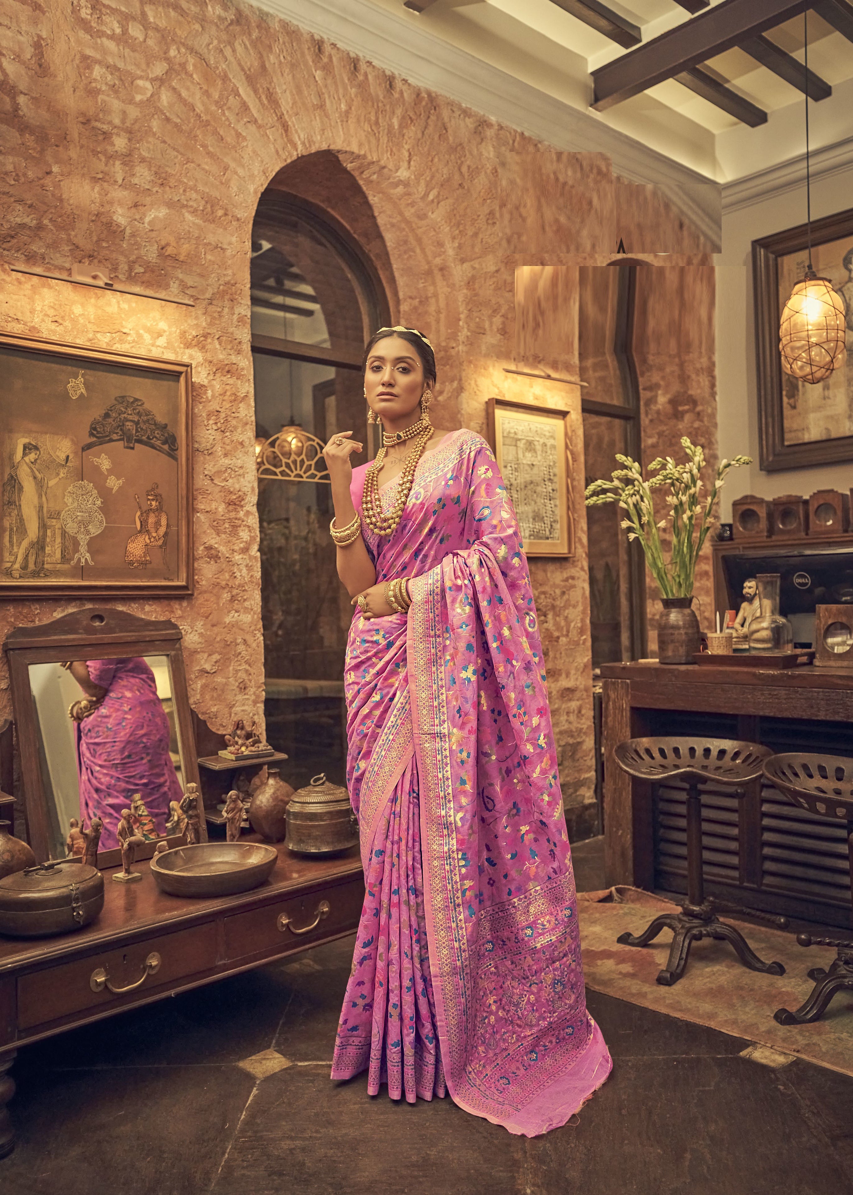 Pink Color Pure Kashmiri   Traditional Wear Silk Saree -Urmik Collection YF#23064