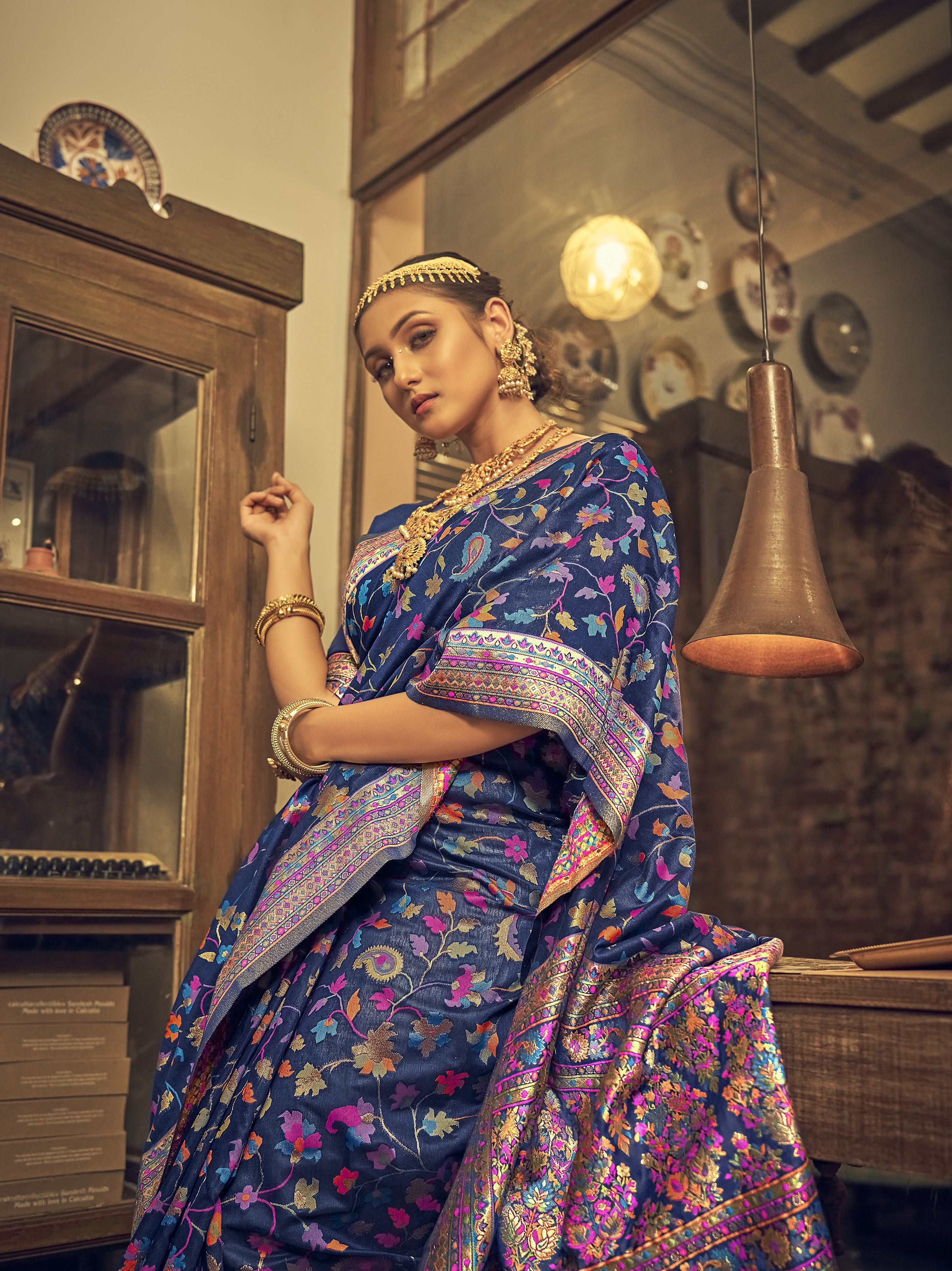 Navy Blue Color Pure Kashmiri   Traditional Wear Silk Saree -Urmik Collection YF#23065