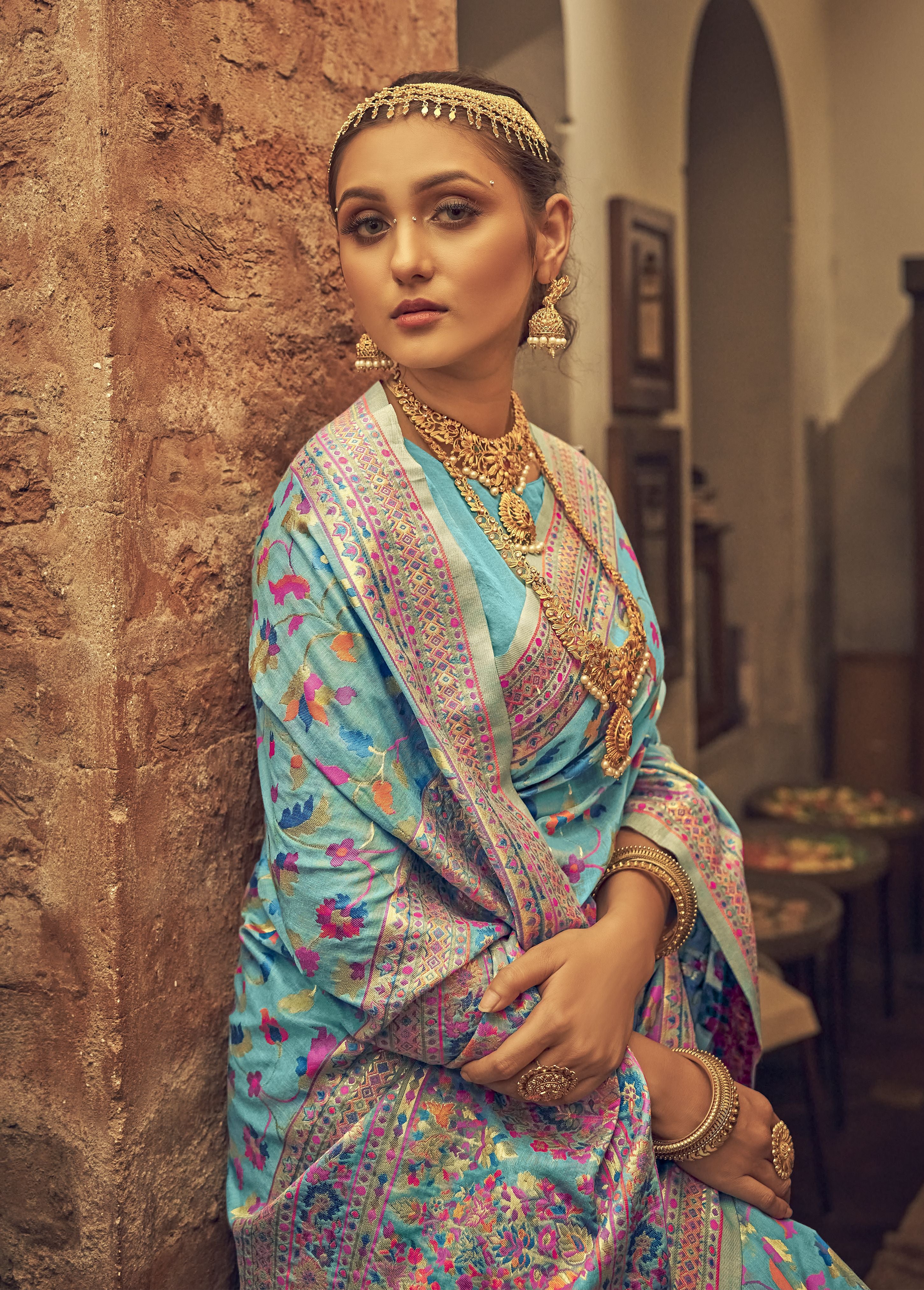 Blue Color Pure Kashmiri   Traditional Wear Silk Saree -Urmik Collection YF#23067