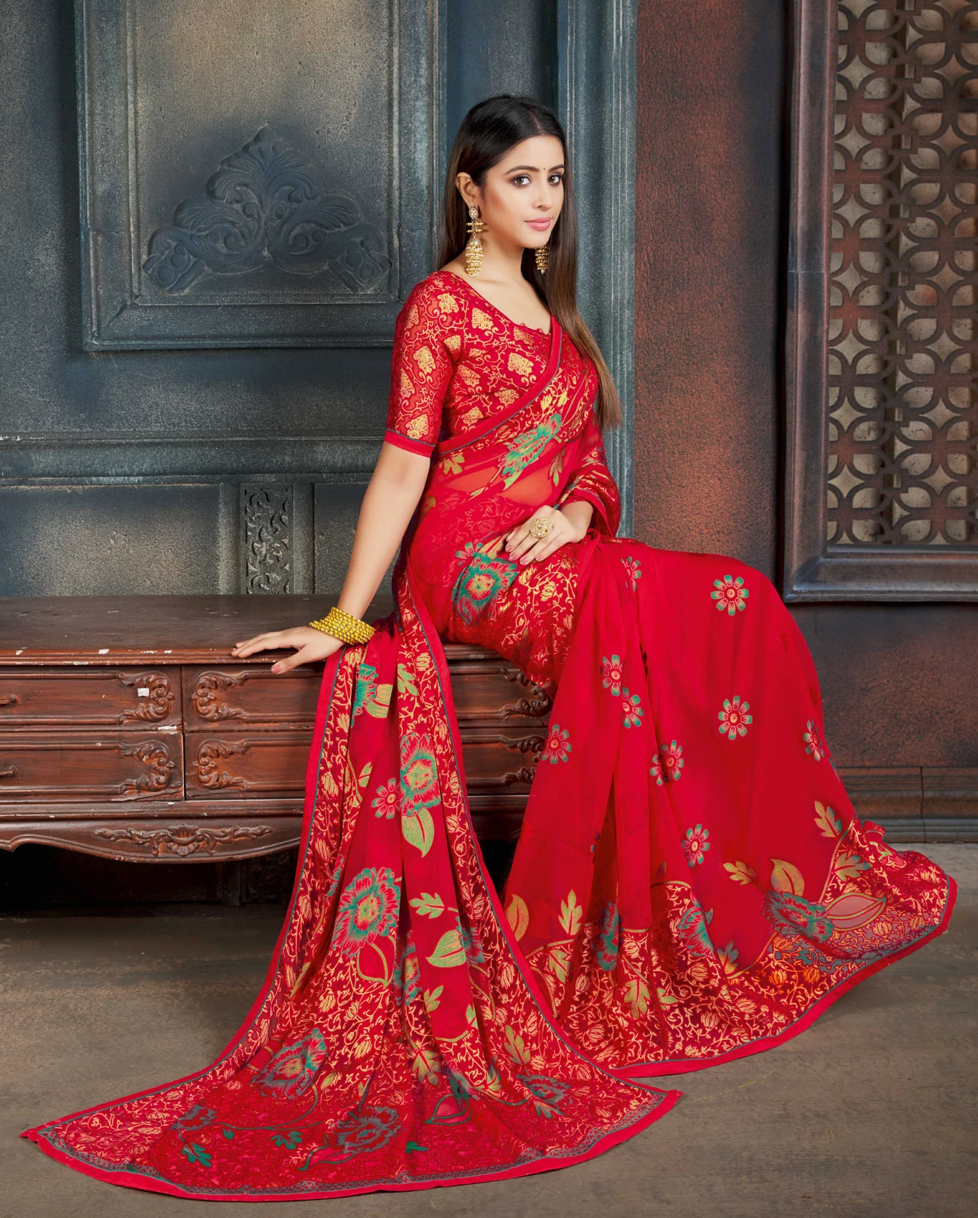 Red Color Brasso Saree  - Vamith Collection YF#19169 - YellowFashion.in by Ozone Shield
