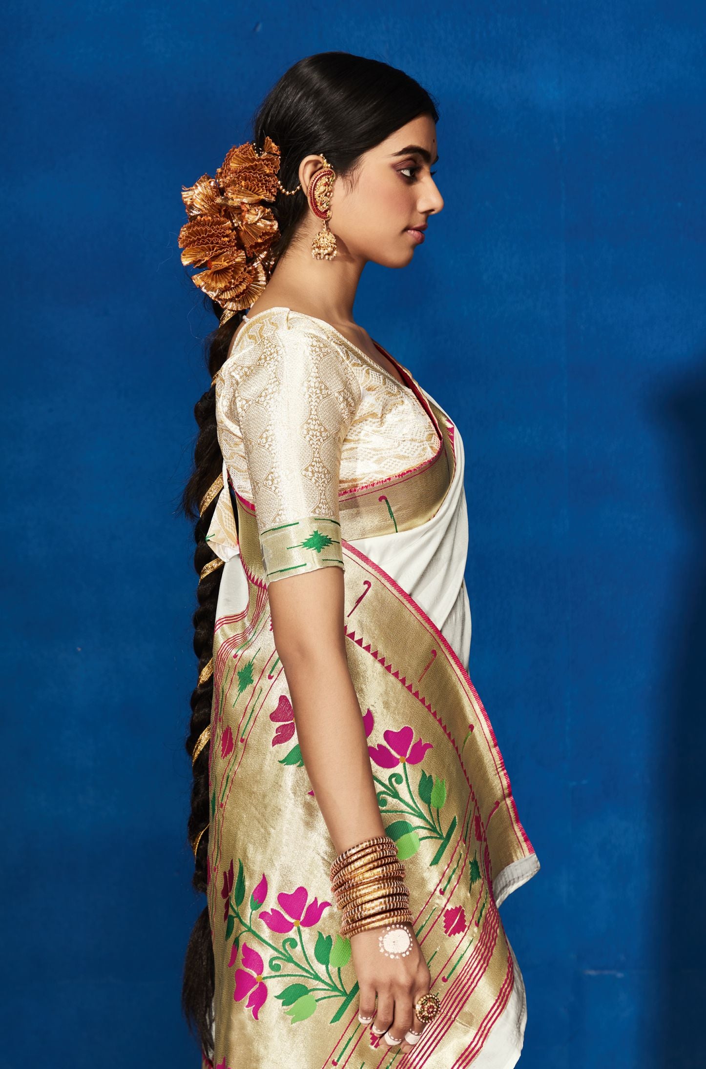 Pearl White Color Paithani Silk Saree -Ravit Collection YF#23415