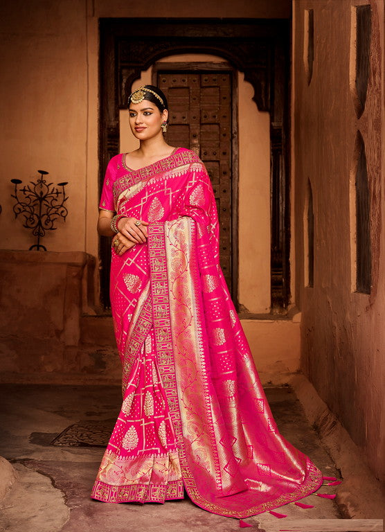 Pink Color Designer Silk Saree (Includes two blouse material - Heavy work blouse and Art silk plain Blouse) - Poshak Collection YF#19100 - YellowFashion.in by Ozone Shield