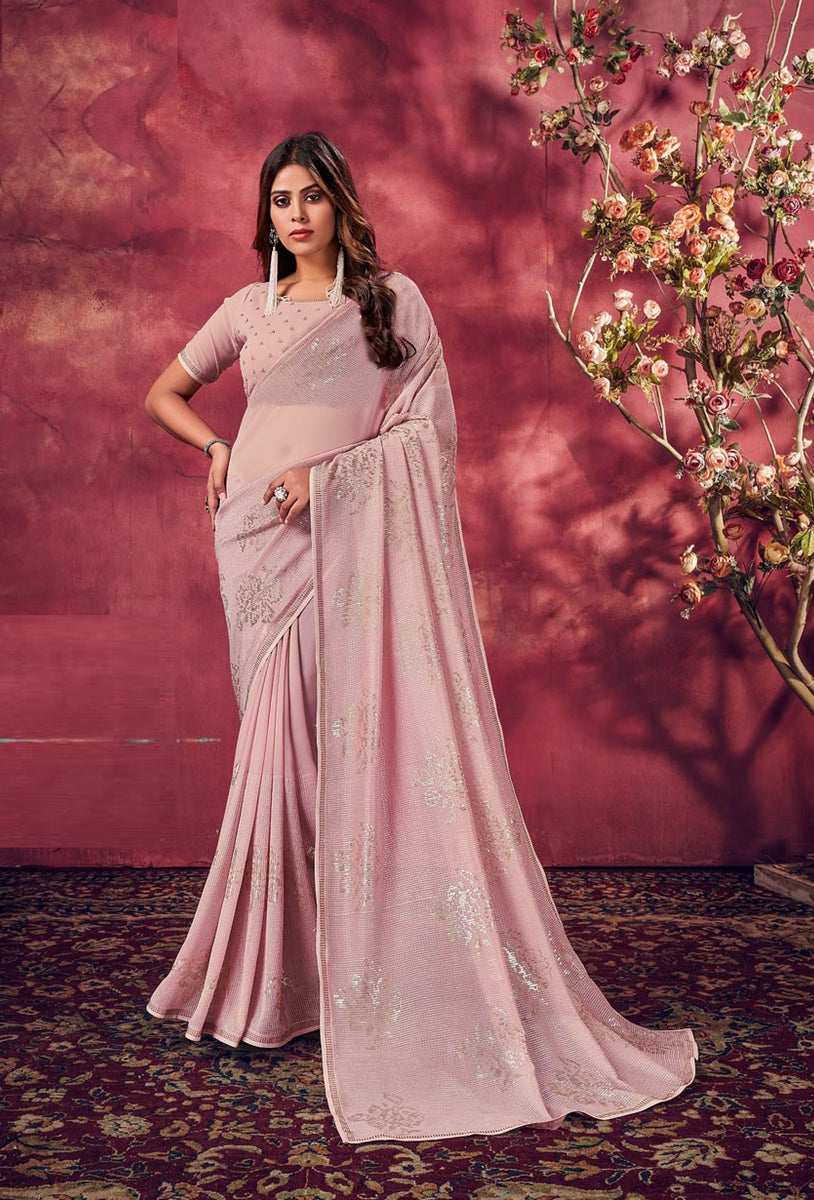Baby Pink Color Pure Georgette Sequin Saree - Tirja Collection YF#22934