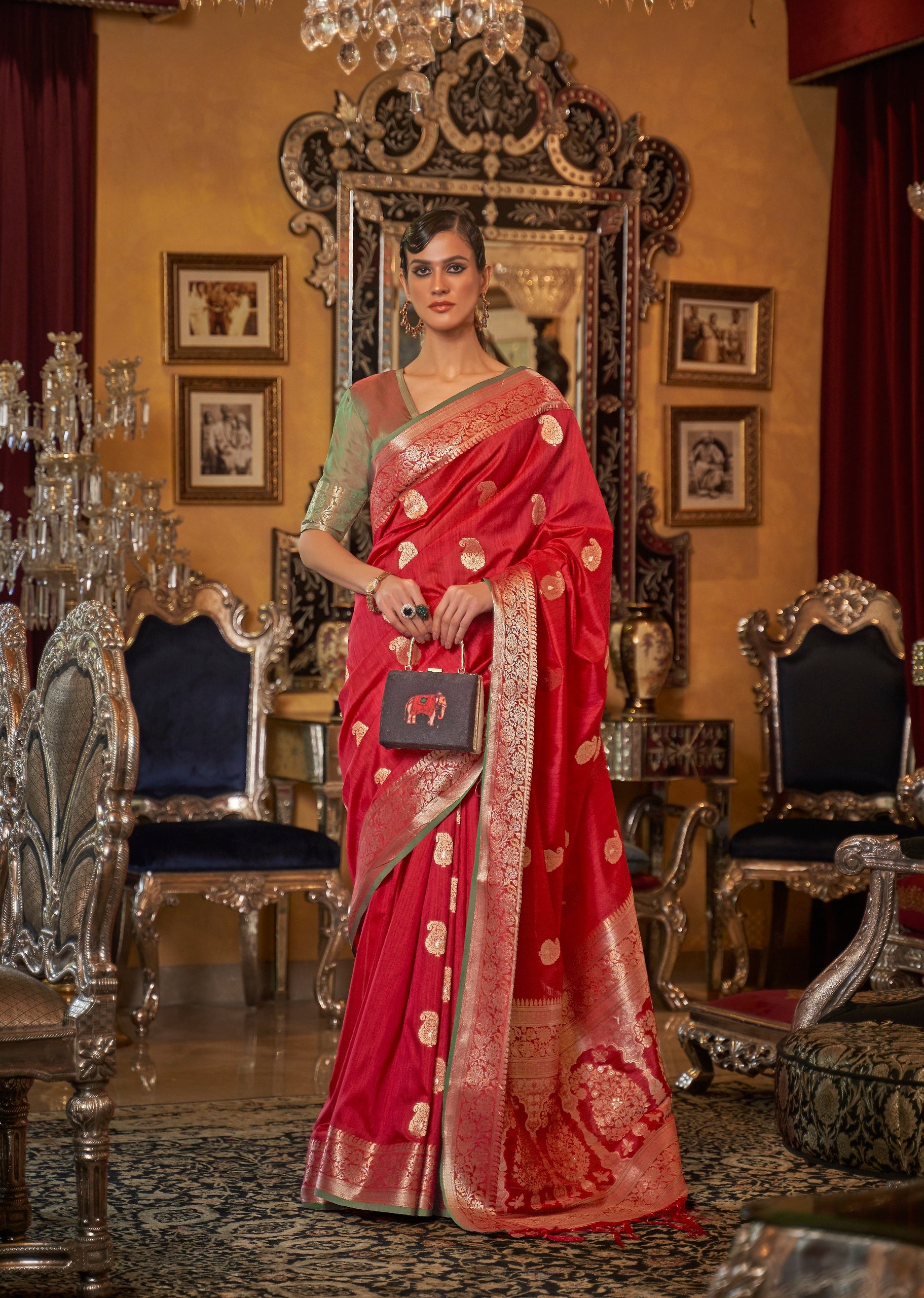 Red Color Tussar Silk Weaving Saree- Advay Collection YF#21257 - YellowFashion.in by Ozone Shield