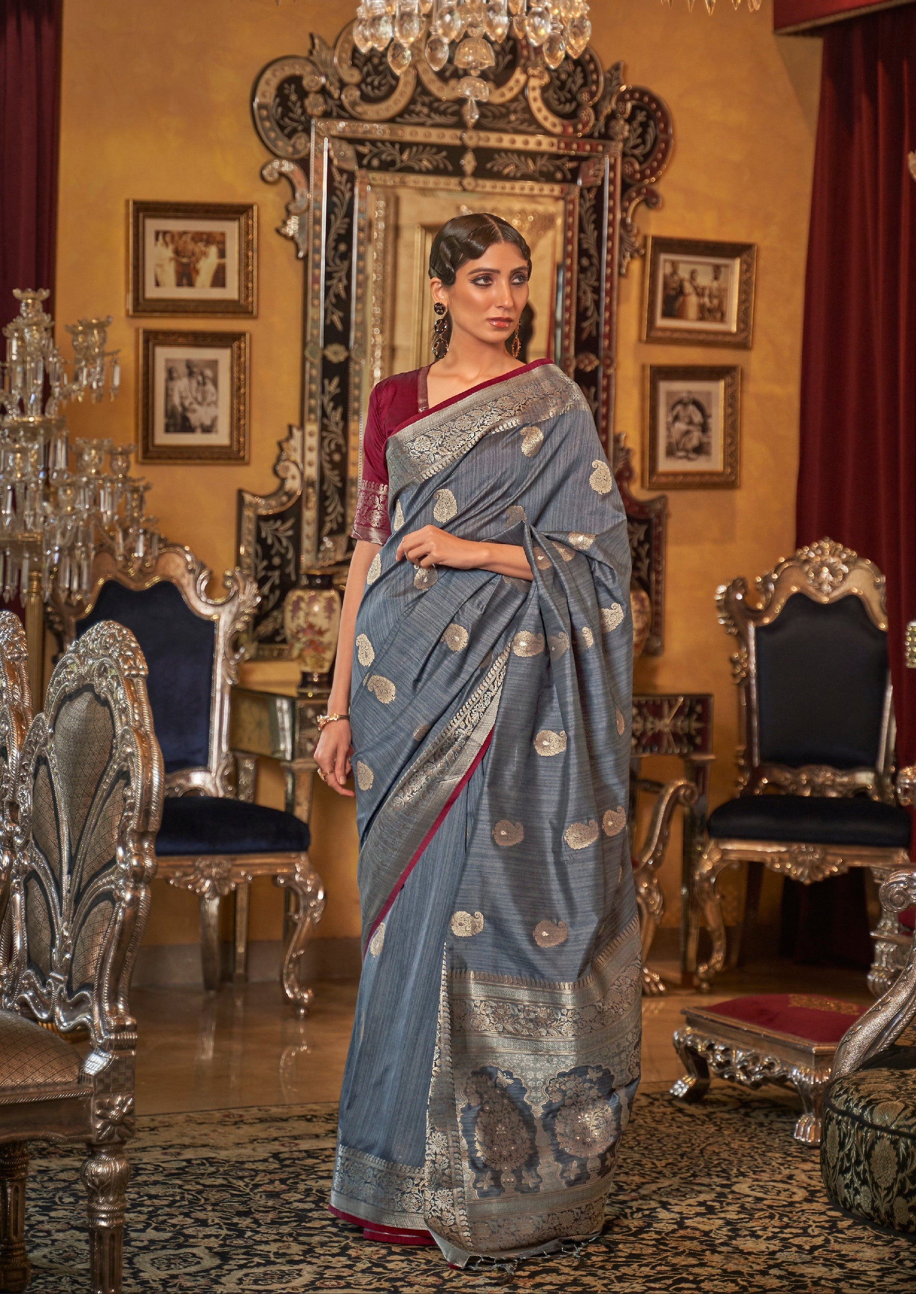 Grey Color Tussar Silk Weaving Saree- Advay Collection YF#21258 - YellowFashion.in by Ozone Shield