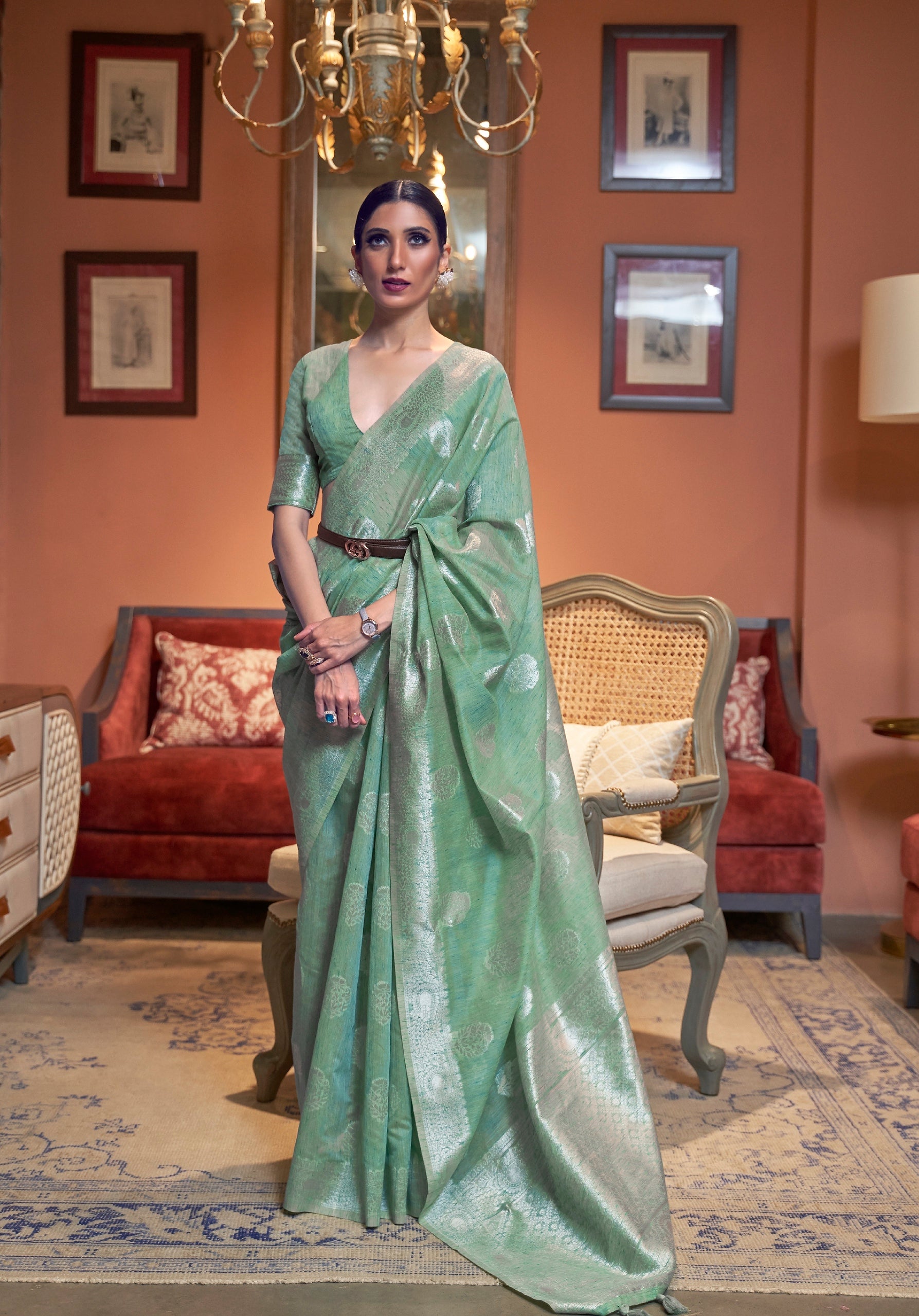 Green Color Linen  Saree- Nakul Collection YF#21261 - YellowFashion.in by Ozone Shield