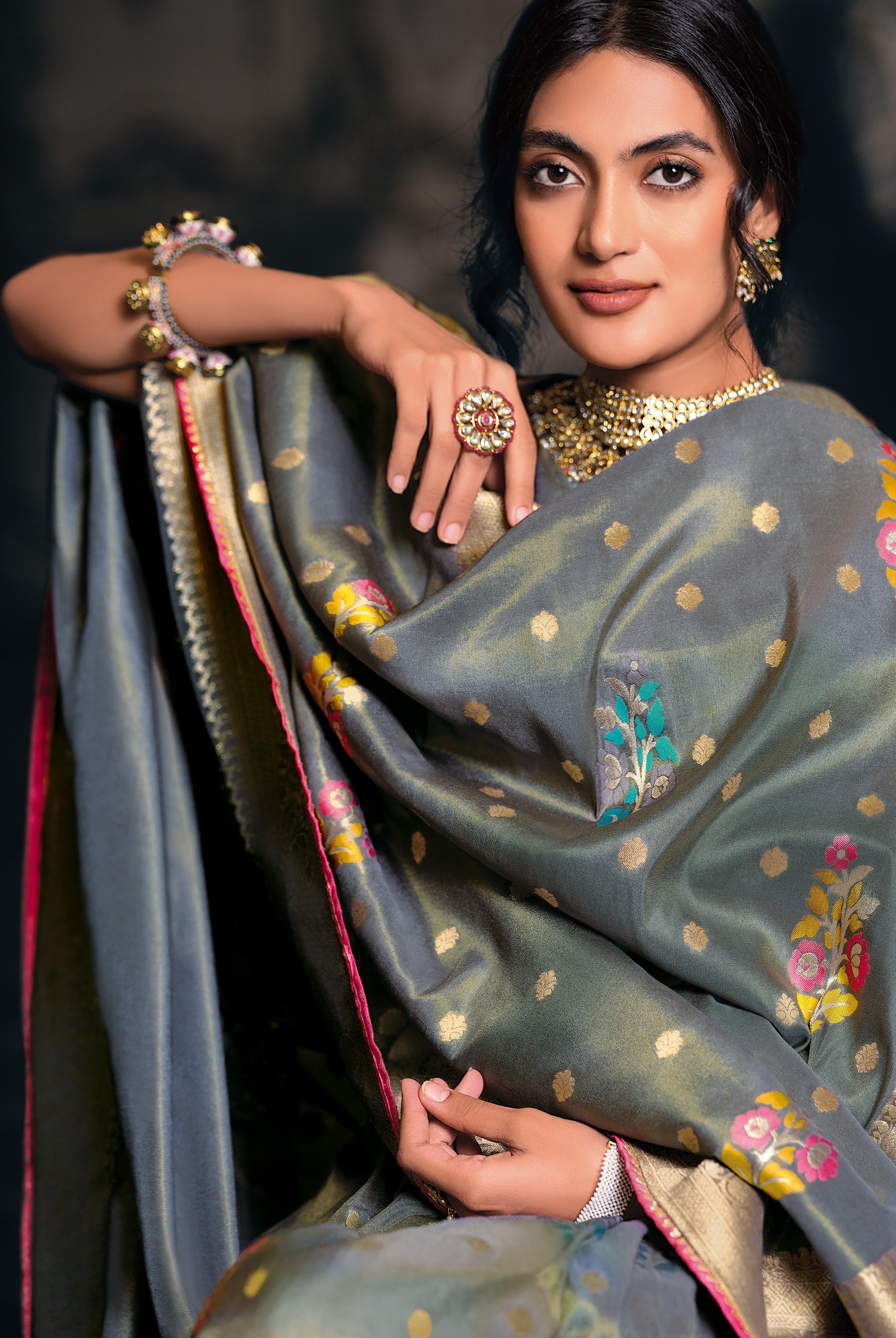 Grey Color Pure Tissue With Mina Weaving Saree - Antara  Collection YF#22942