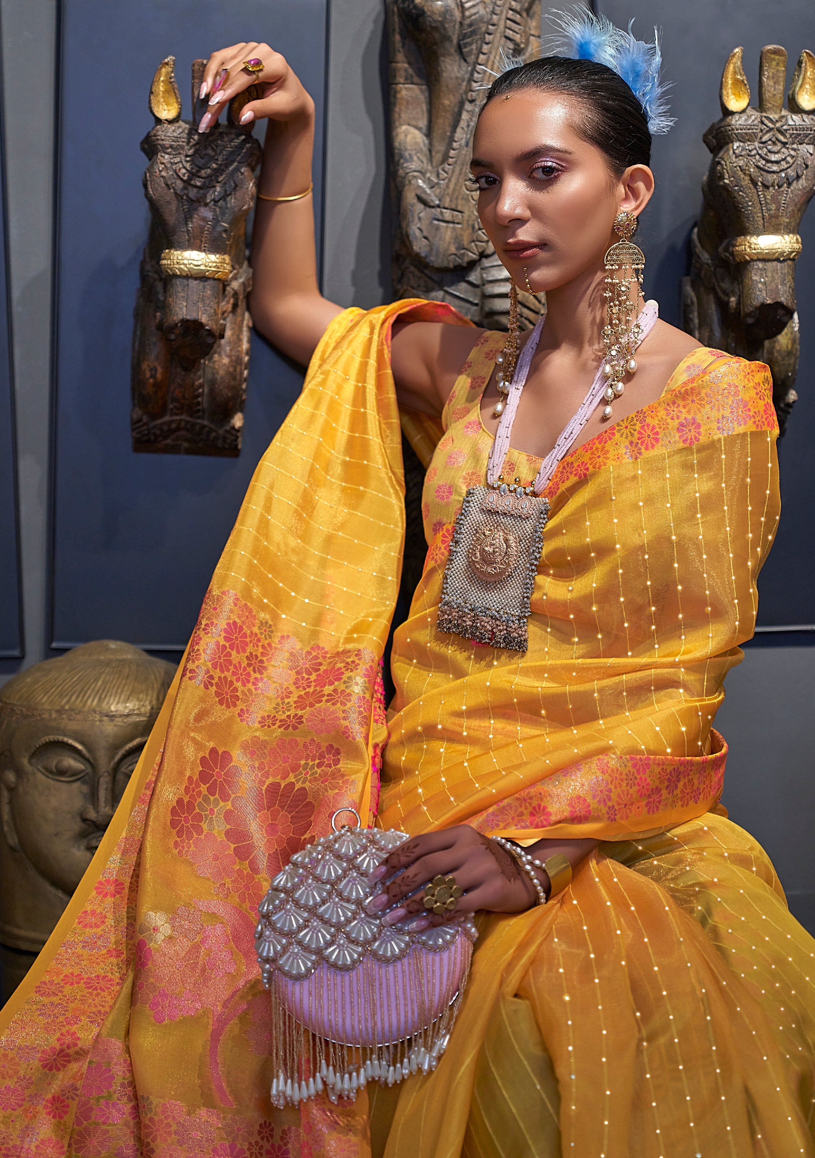 Yellow Color Sequence Organza   Saree -Vrushi Collection YF#23162