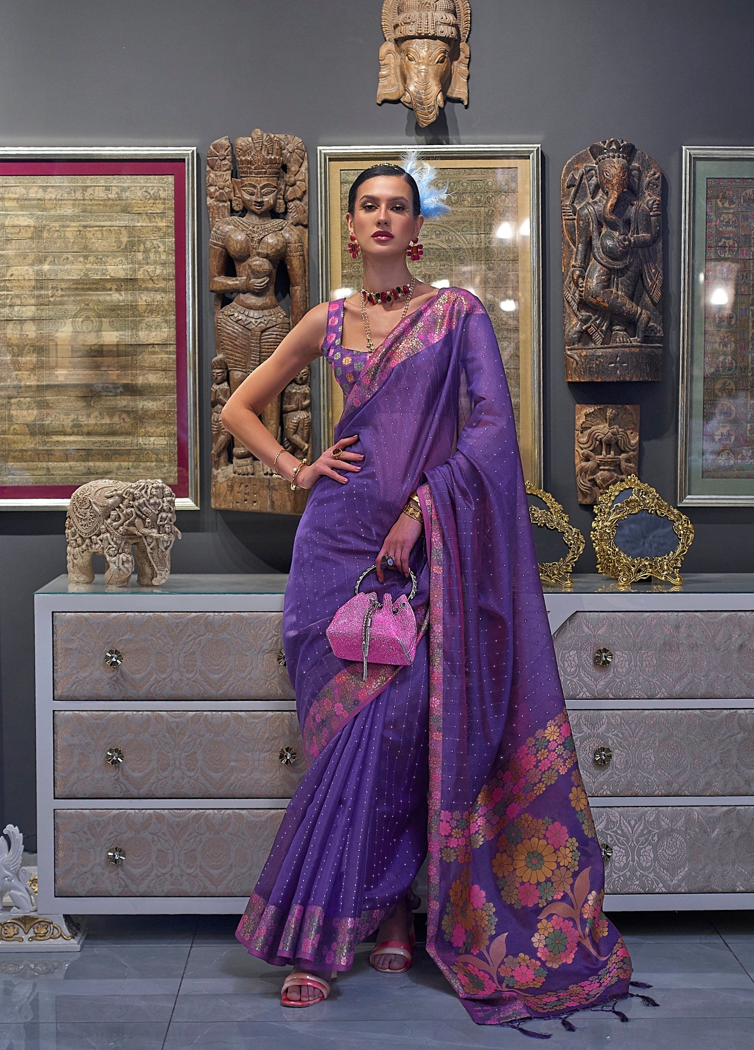 Purple Color Sequence Organza   Saree -Vrushi Collection YF#23163