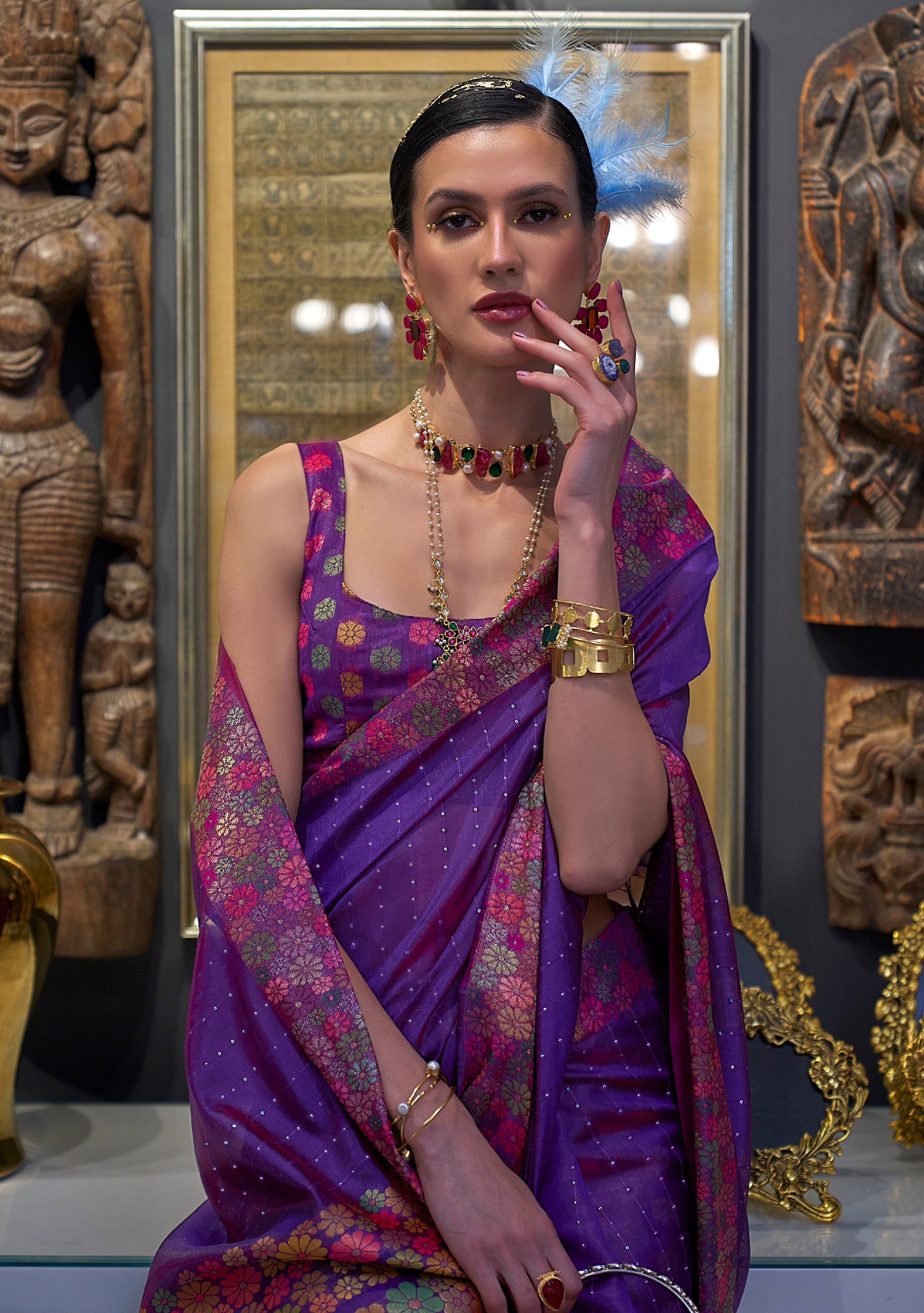 Purple Color Sequence Organza   Saree -Vrushi Collection YF#23163