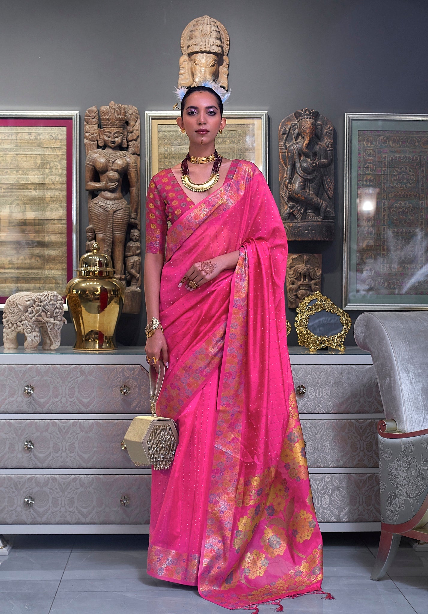Pink Color Sequence Organza   Saree -Vrushi Collection YF#23166