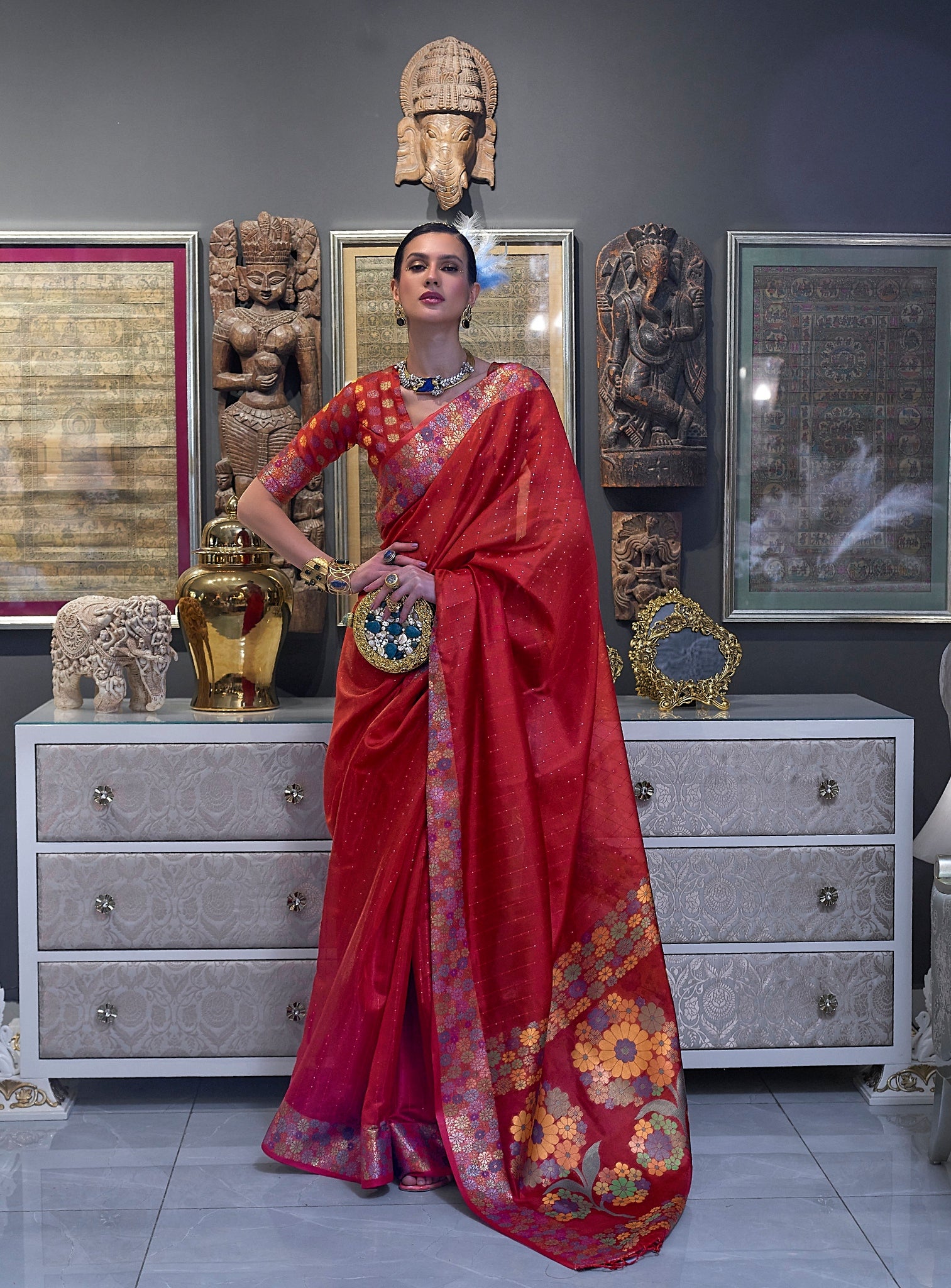Red Color Sequence Organza   Saree -Vrushi Collection YF#23169