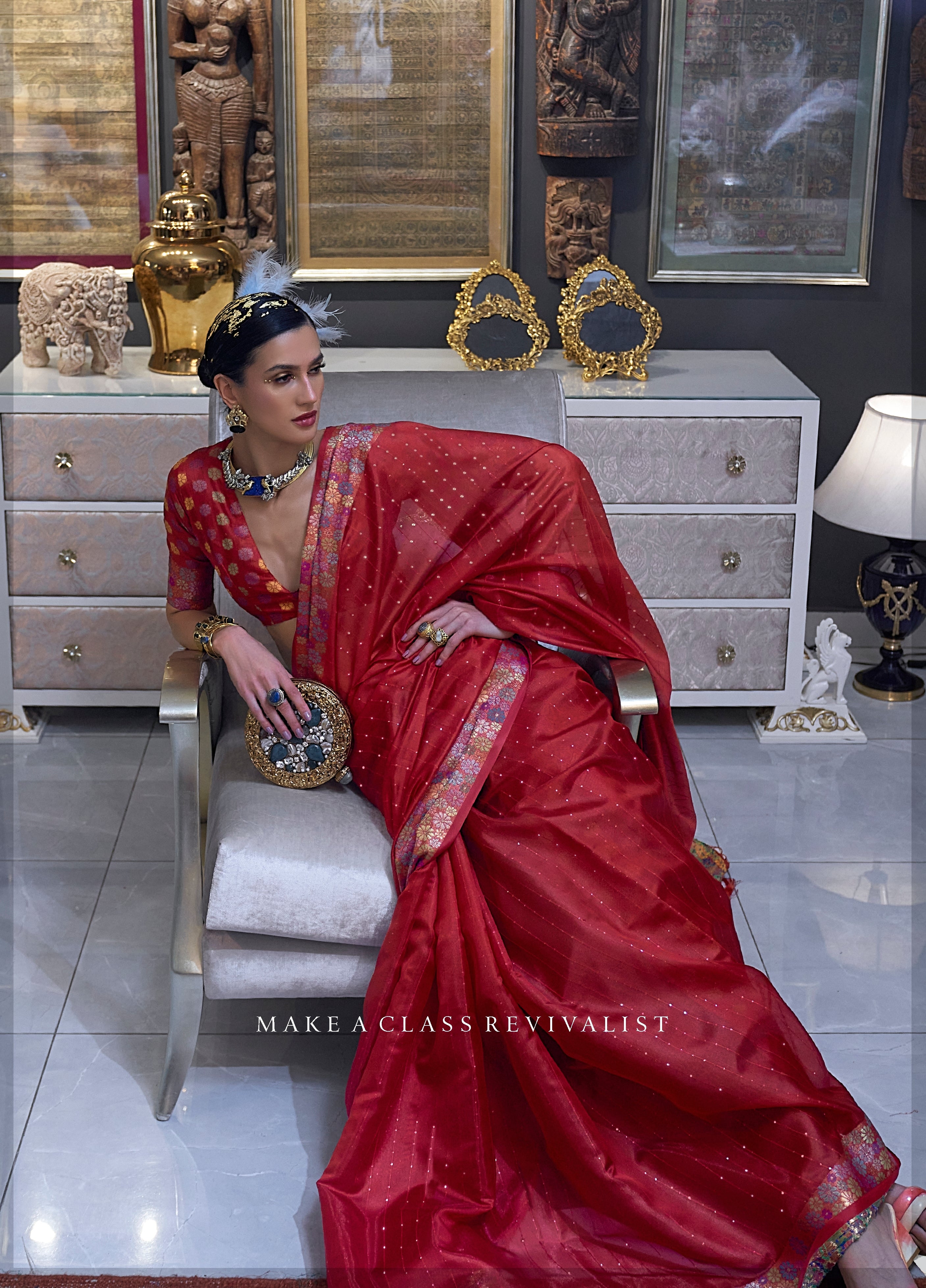 Red Color Sequence Organza   Saree -Vrushi Collection YF#23169