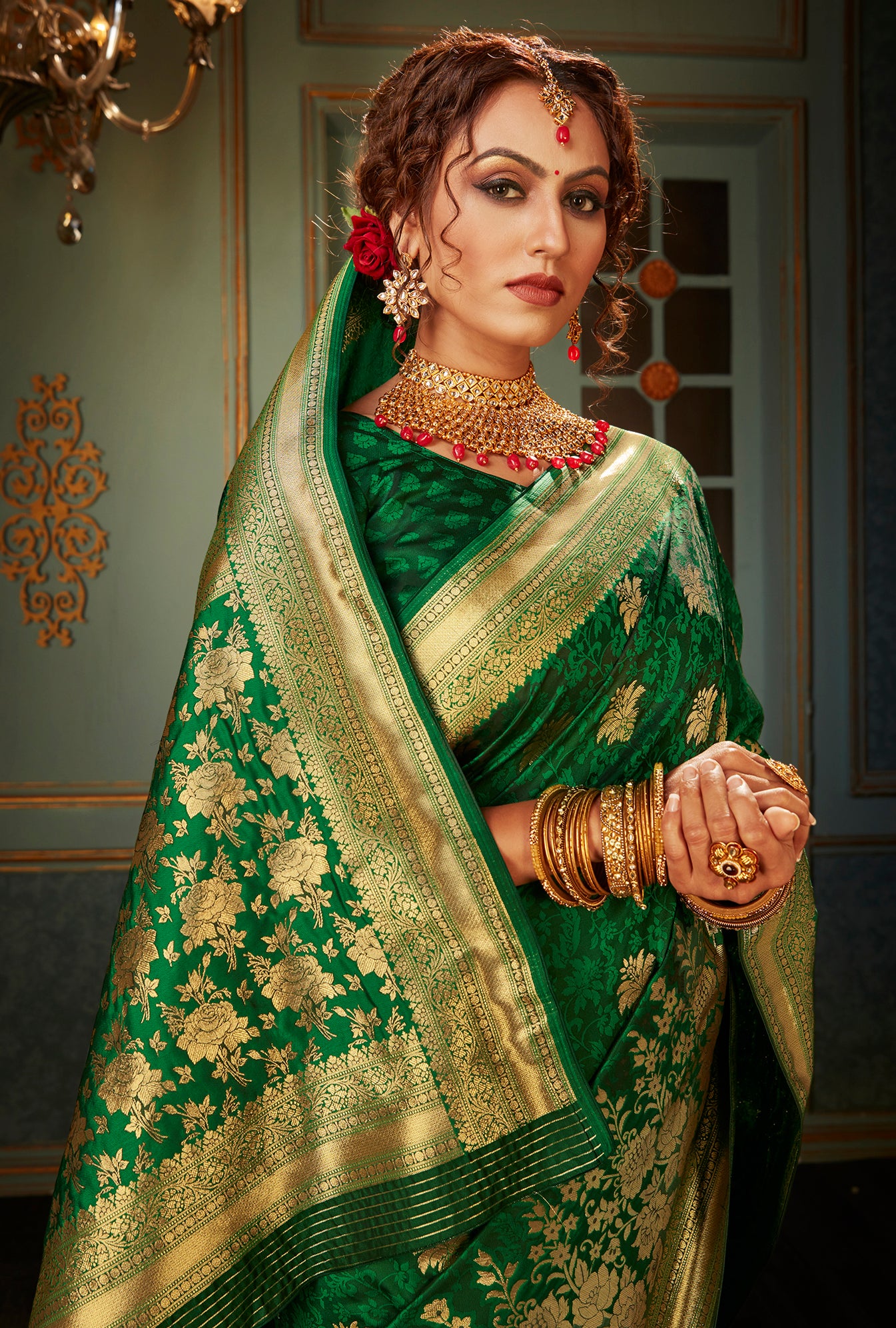 Green Color Banarasi silk Traditional Wear Saree -  Heena  Collection YF#18199 - YellowFashion.in