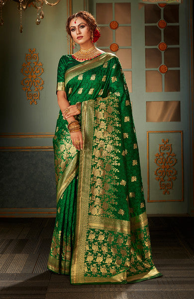 Green Color Banarasi silk Traditional Wear Saree -  Heena  Collection YF#18199 - YellowFashion.in