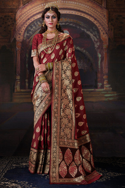 Reddish Maroon Color Banarasi silk Traditional Wear Saree -  Nistha  Collection YF#18205 - YellowFashion.in