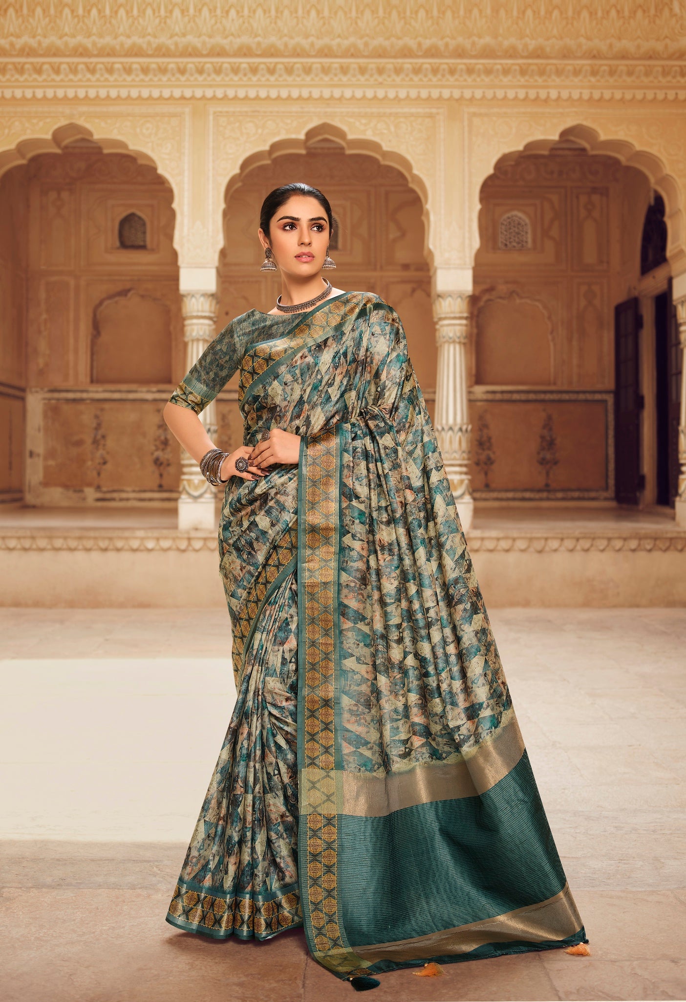 Cream and Blue Color Chappa Silk   Traditional Wear Silk Saree - Prerana Collection YF#22914