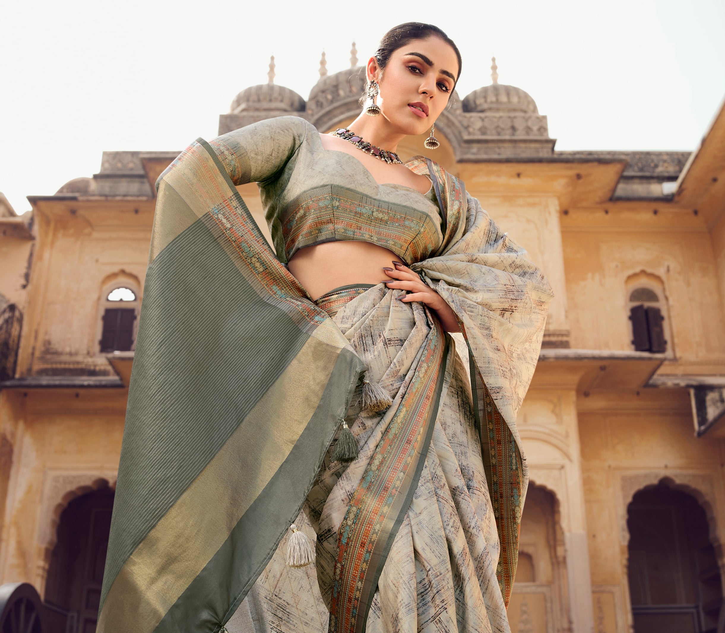 Grey Color Chappa Silk   Traditional Wear Silk Saree - Prerana Collection YF#22915