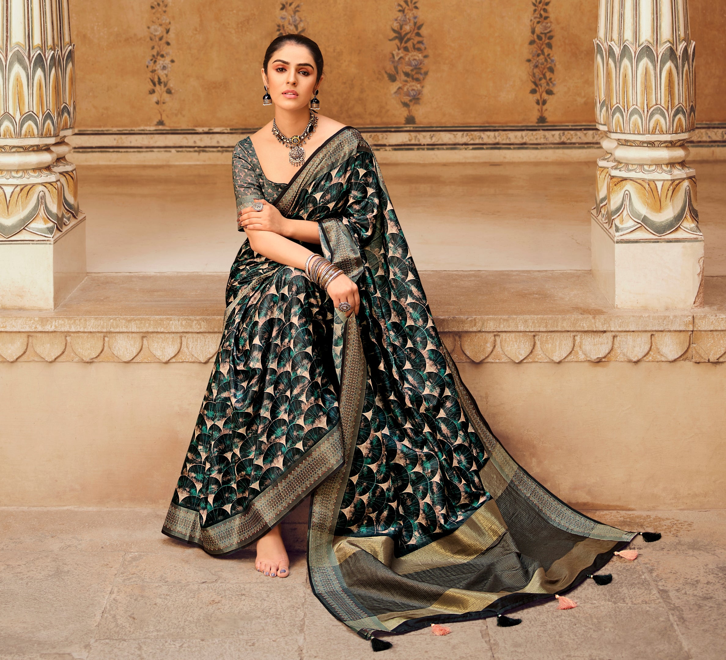 Black Color Chappa Silk   Traditional Wear Silk Saree - Prerana Collection YF#22918