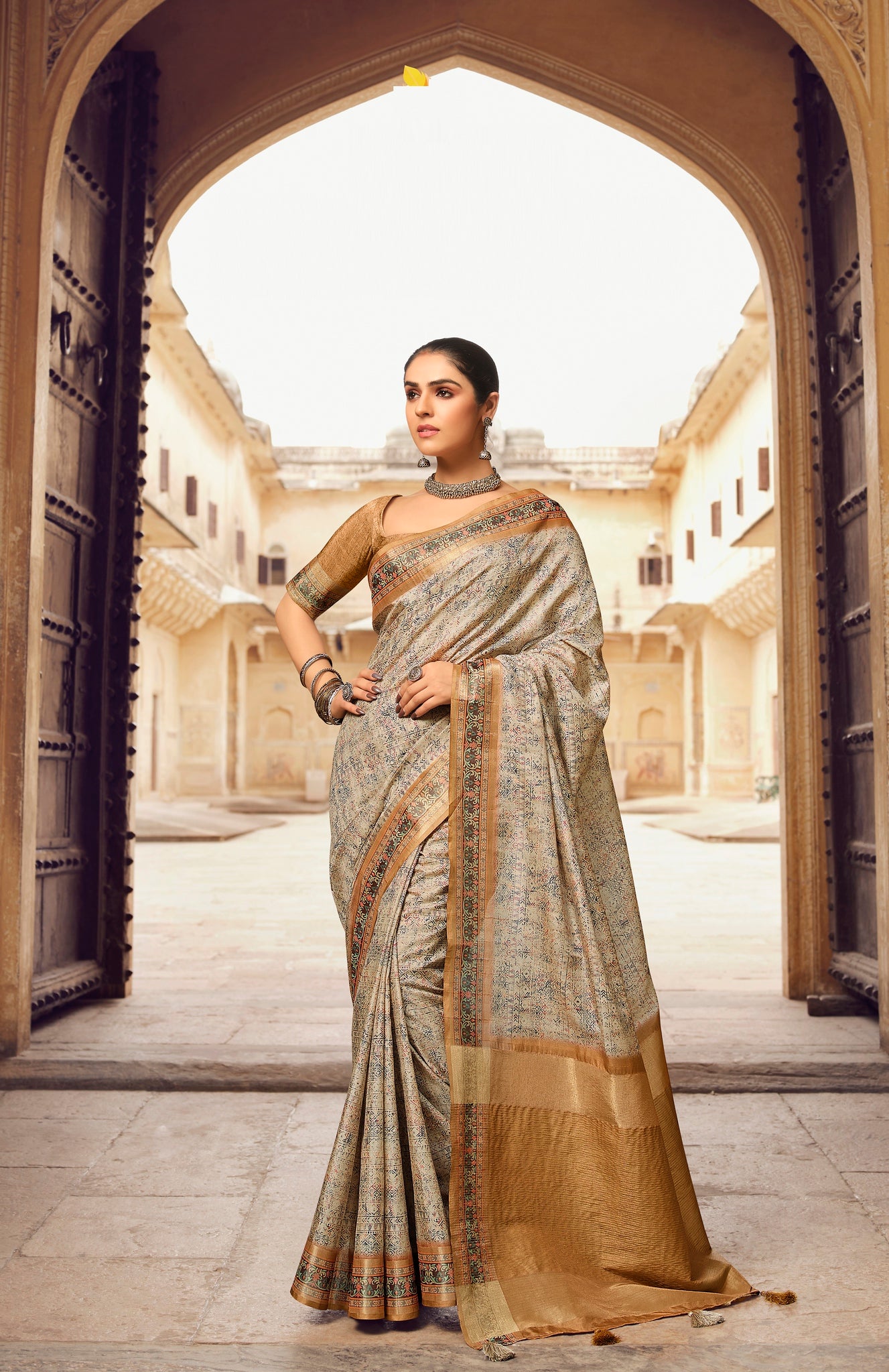 Cream and Brown Color Chappa Silk   Traditional Wear Silk Saree - Prerana Collection YF#22921
