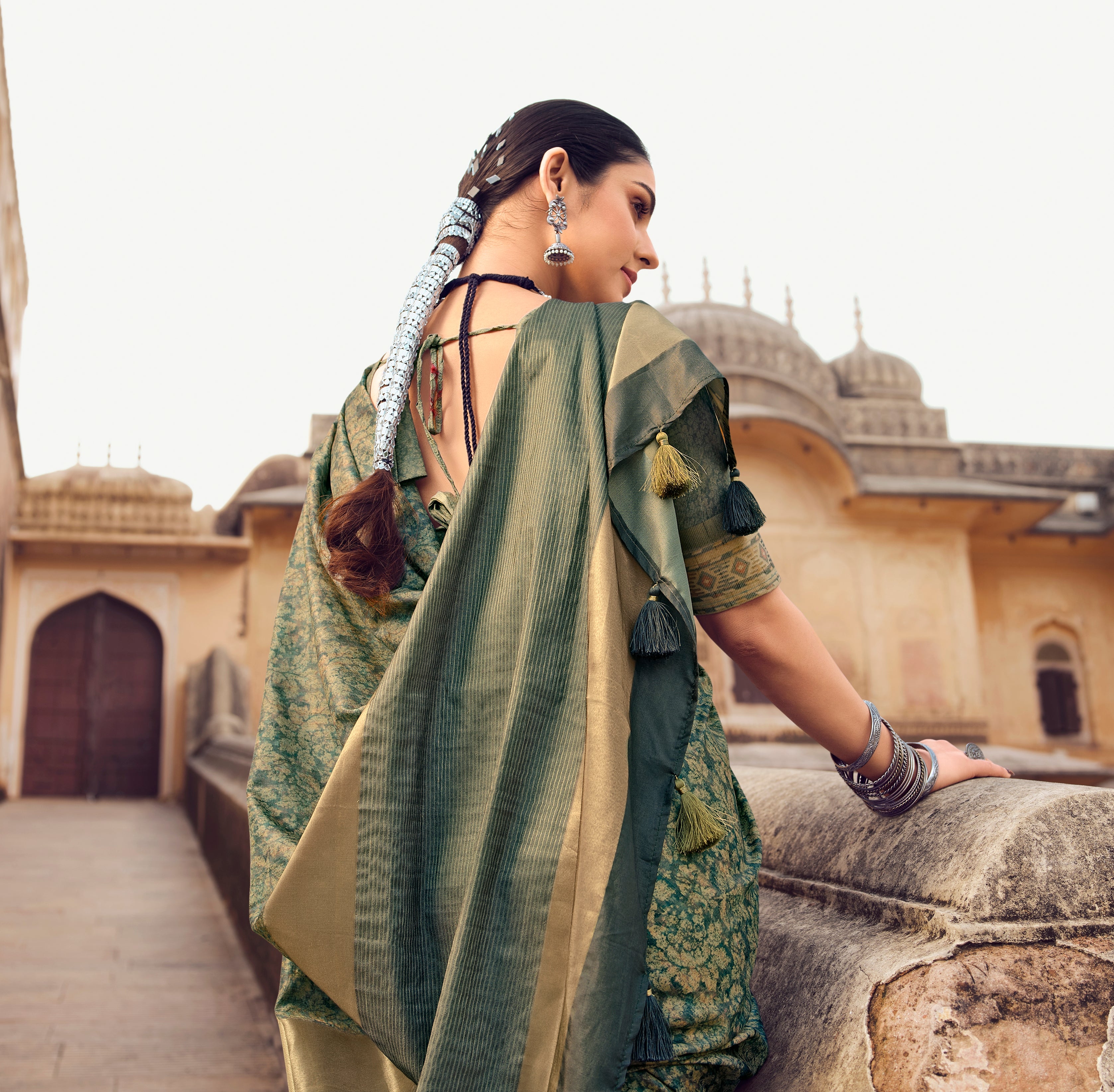Green and Cream Color Chappa Silk   Traditional Wear Silk Saree - Prerana Collection YF#22925
