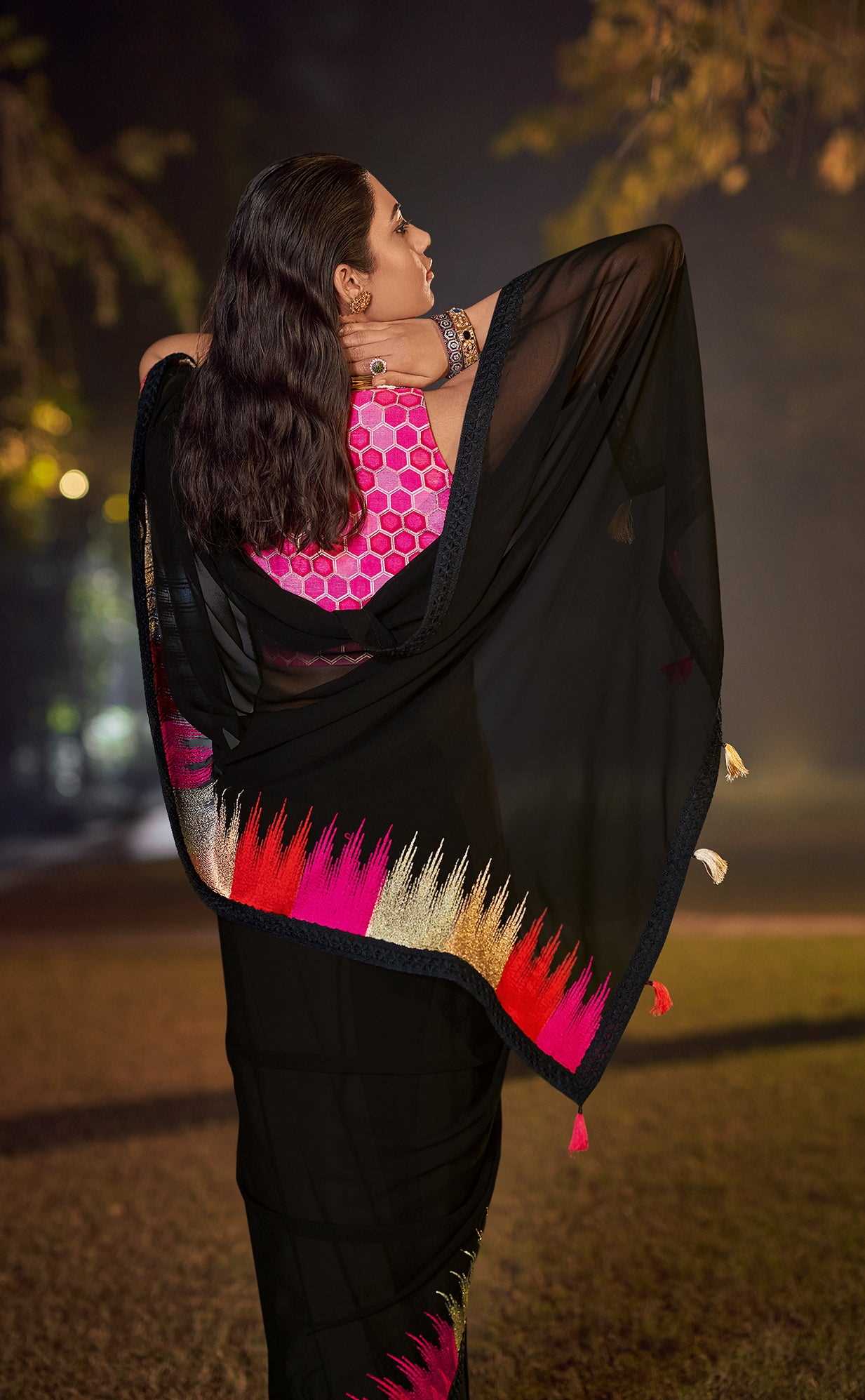Black and Pink Color Chiffon Saree -  Shreesha  Collection YF#19547