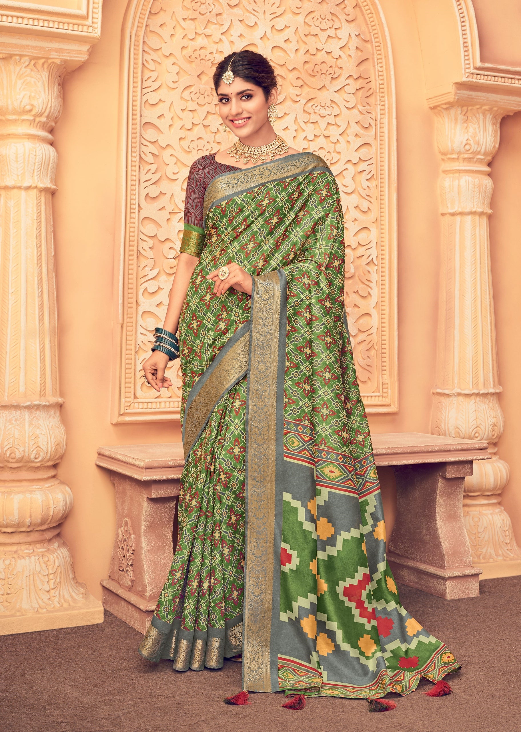 Green Color Bhagalpuri Silk Saree  - Nived Collection YF#21688 - YellowFashion.in by Ozone Shield