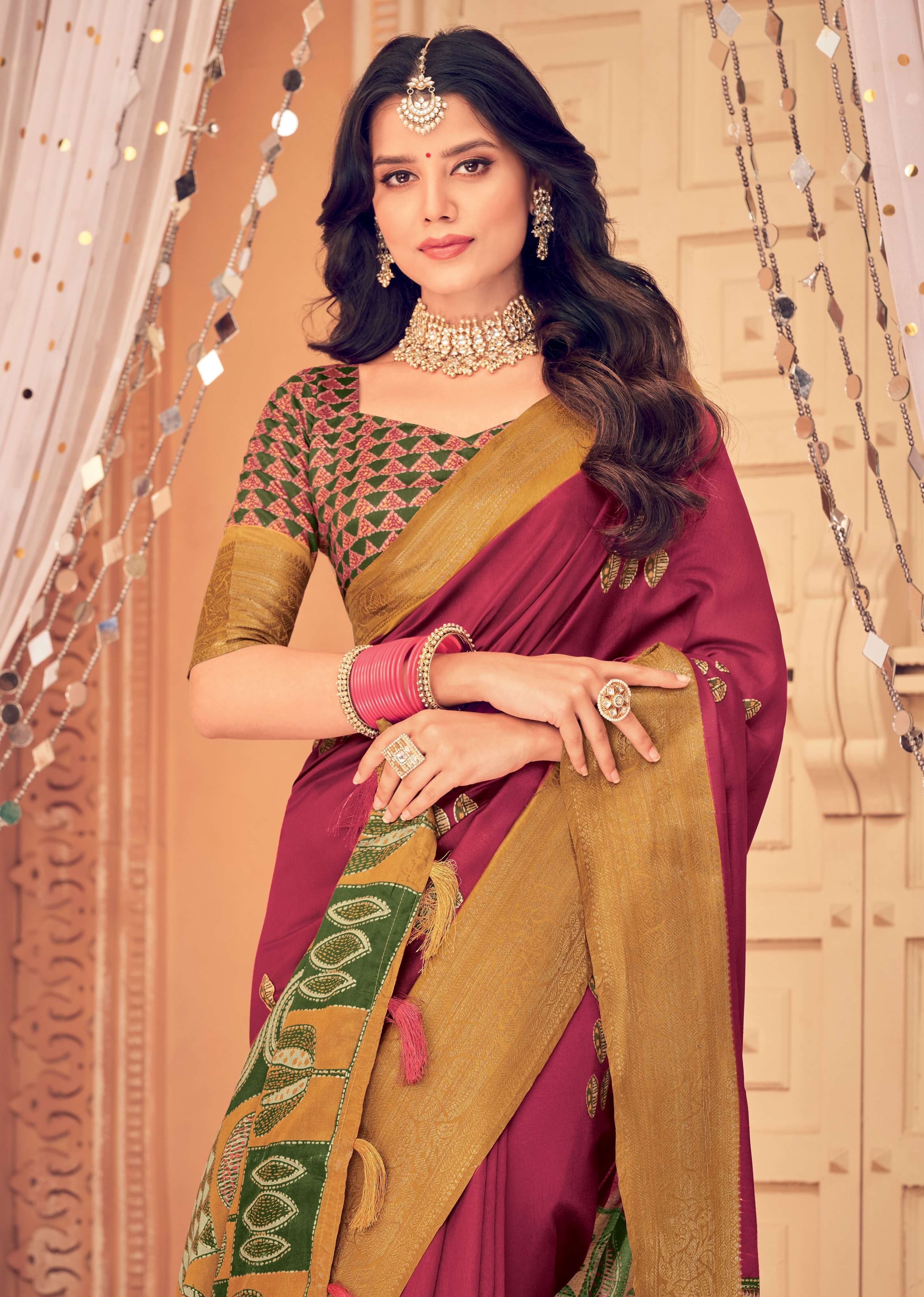 Rani Pink Color Bhagalpuri Silk Saree  - Nived Collection YF#21690 - YellowFashion.in by Ozone Shield