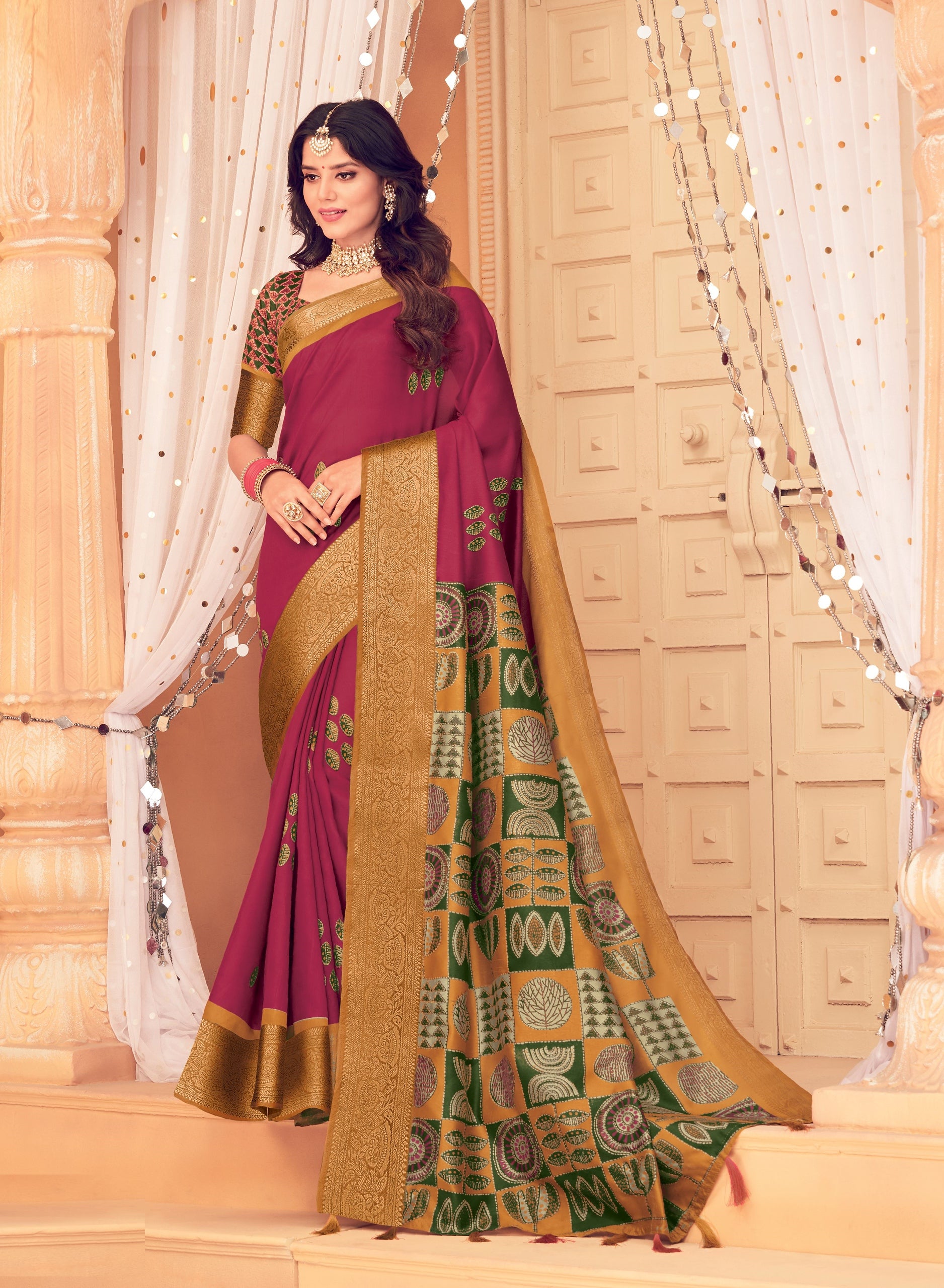 Rani Pink Color Bhagalpuri Silk Saree  - Nived Collection YF#21690 - YellowFashion.in by Ozone Shield