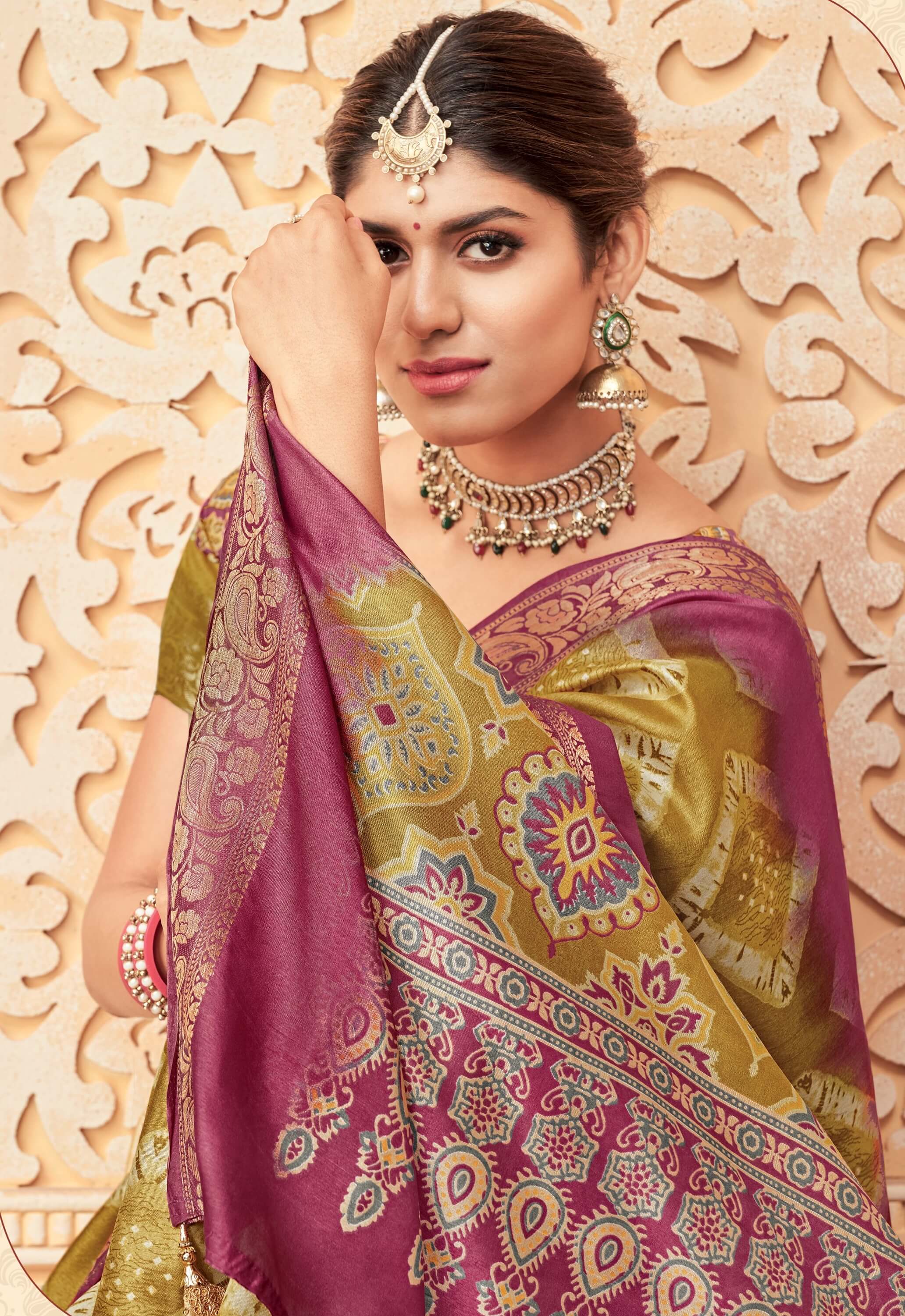 Green and purple Color Bhagalpuri Silk Saree  - Nived Collection YF#21692 - YellowFashion.in by Ozone Shield