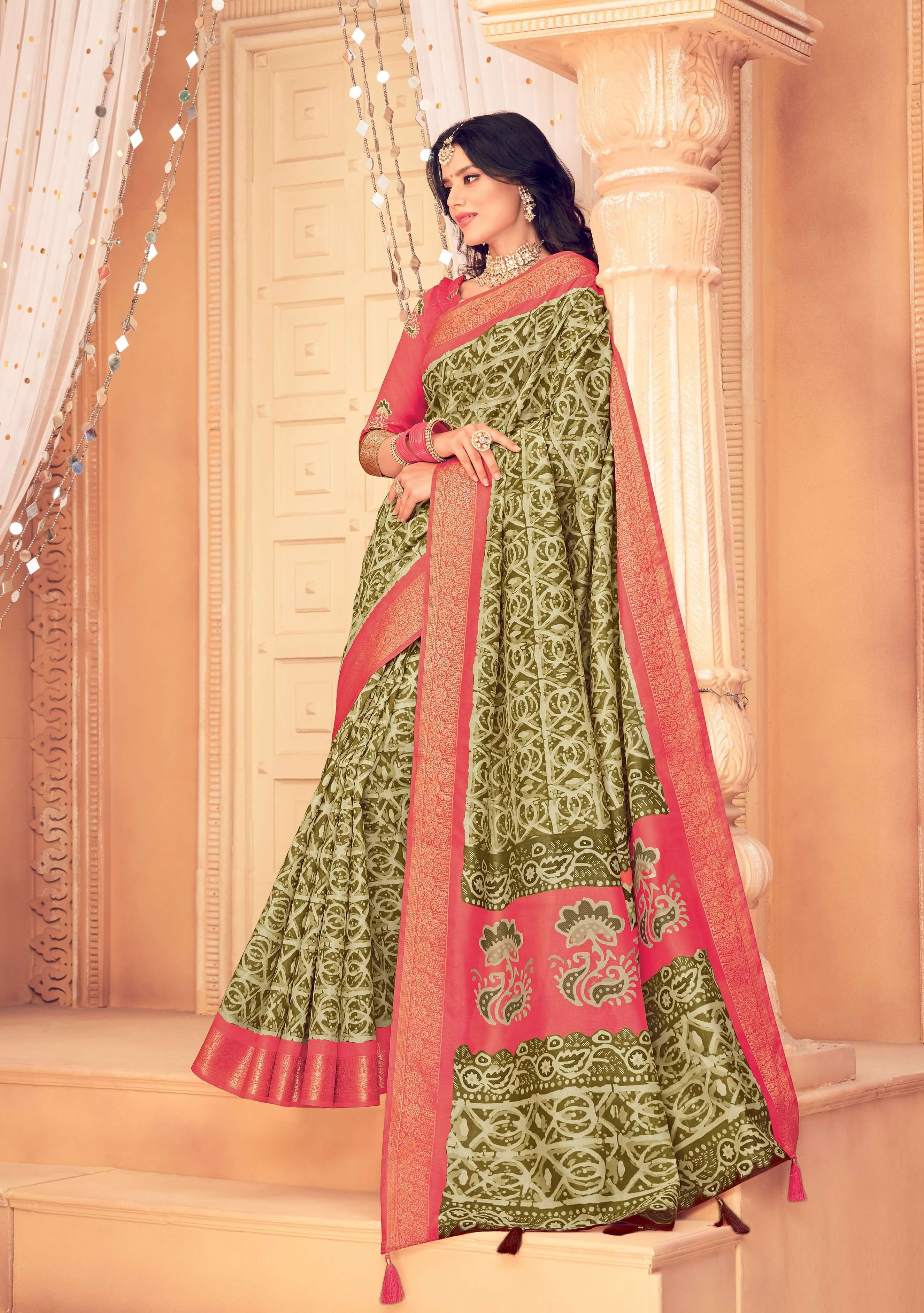 Green and Pink Color Bhagalpuri Silk Saree  - Nived Collection YF#21695 - YellowFashion.in by Ozone Shield