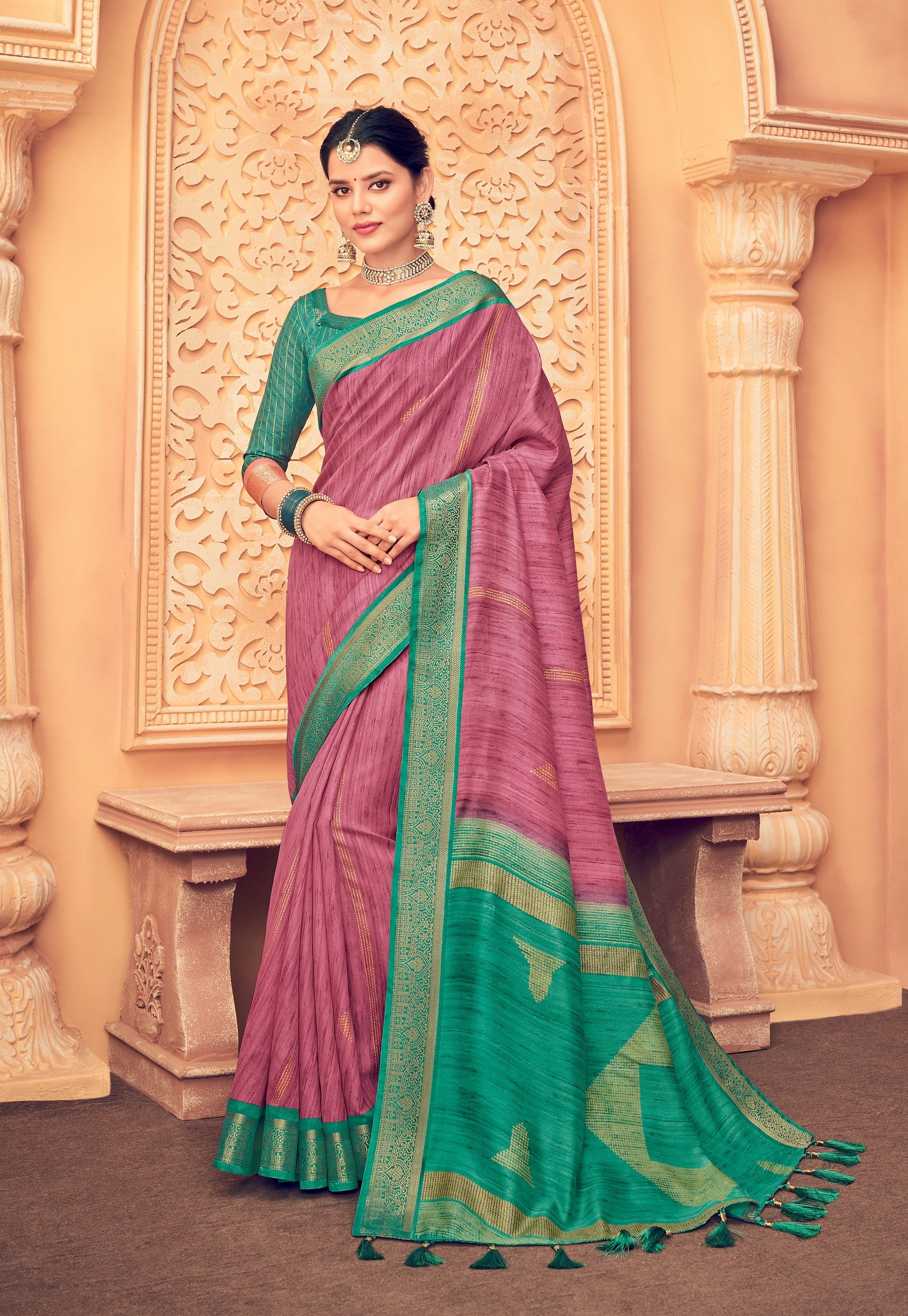 Pink and Blue Color Bhagalpuri Silk Saree  - Nived Collection YF#21697 - YellowFashion.in by Ozone Shield